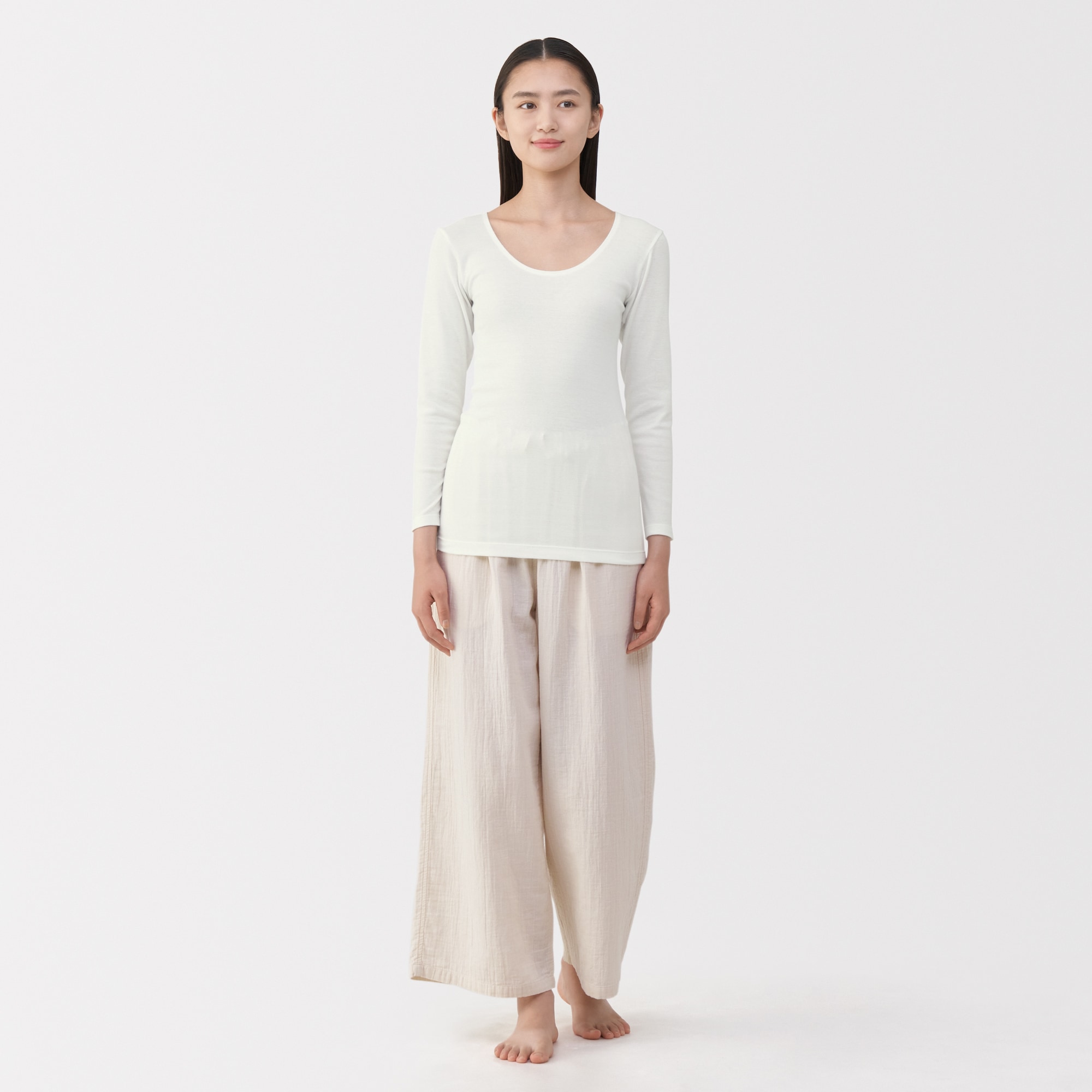 婦人　あったか綿　Ｕネック八分袖Ｔシャツ