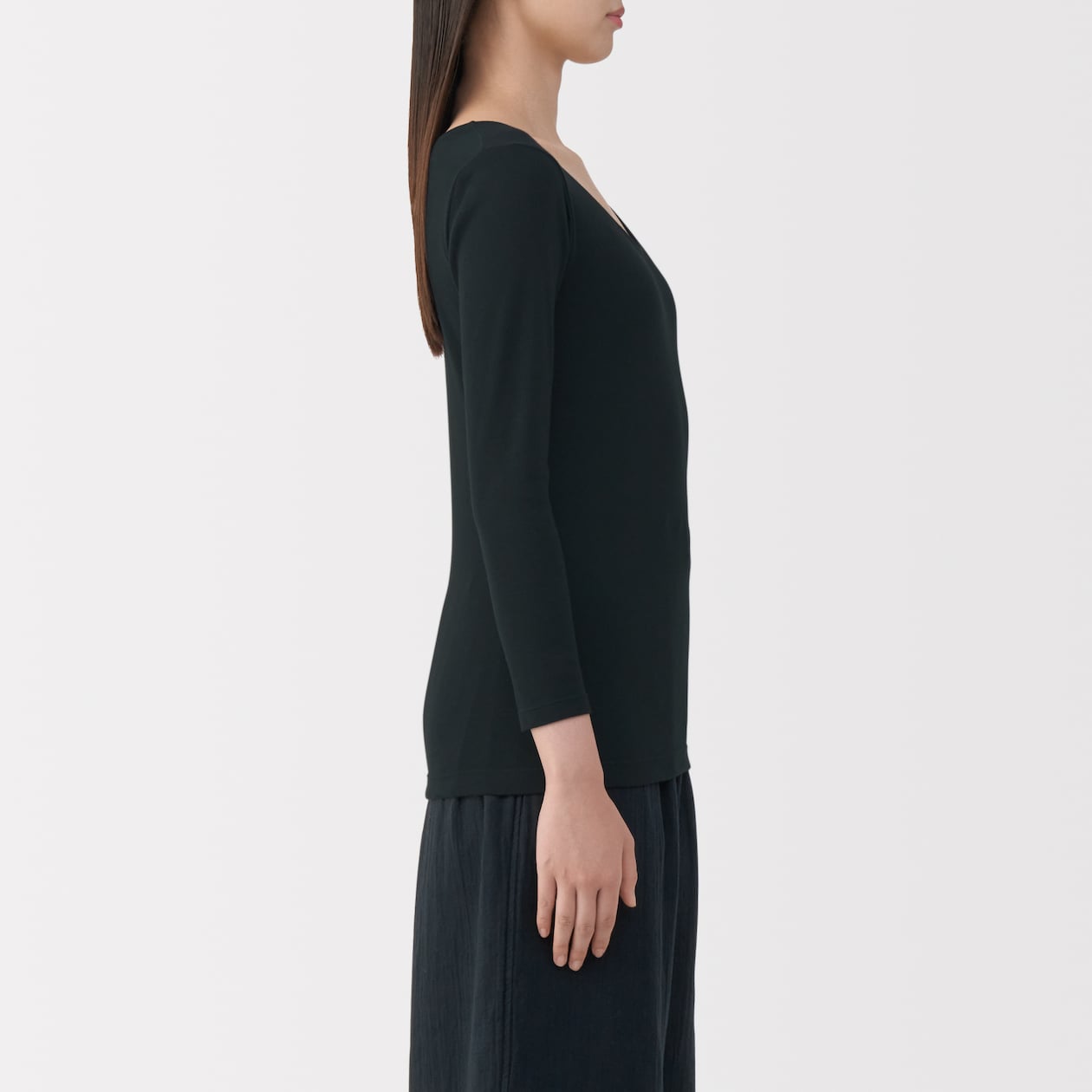 婦人　あったか綿　Ｕネック八分袖Ｔシャツ