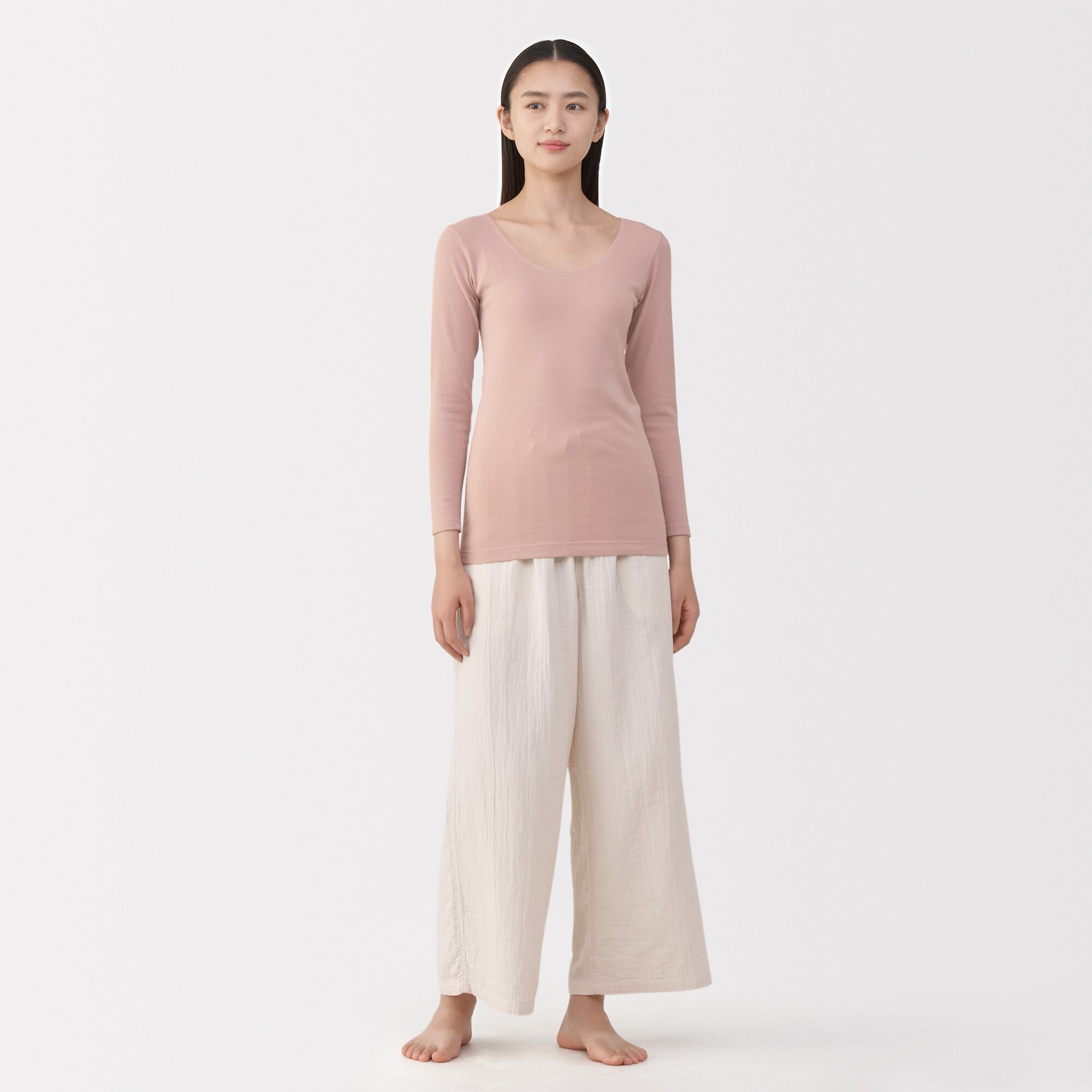 婦人　あったか綿　Ｕネック八分袖Ｔシャツ