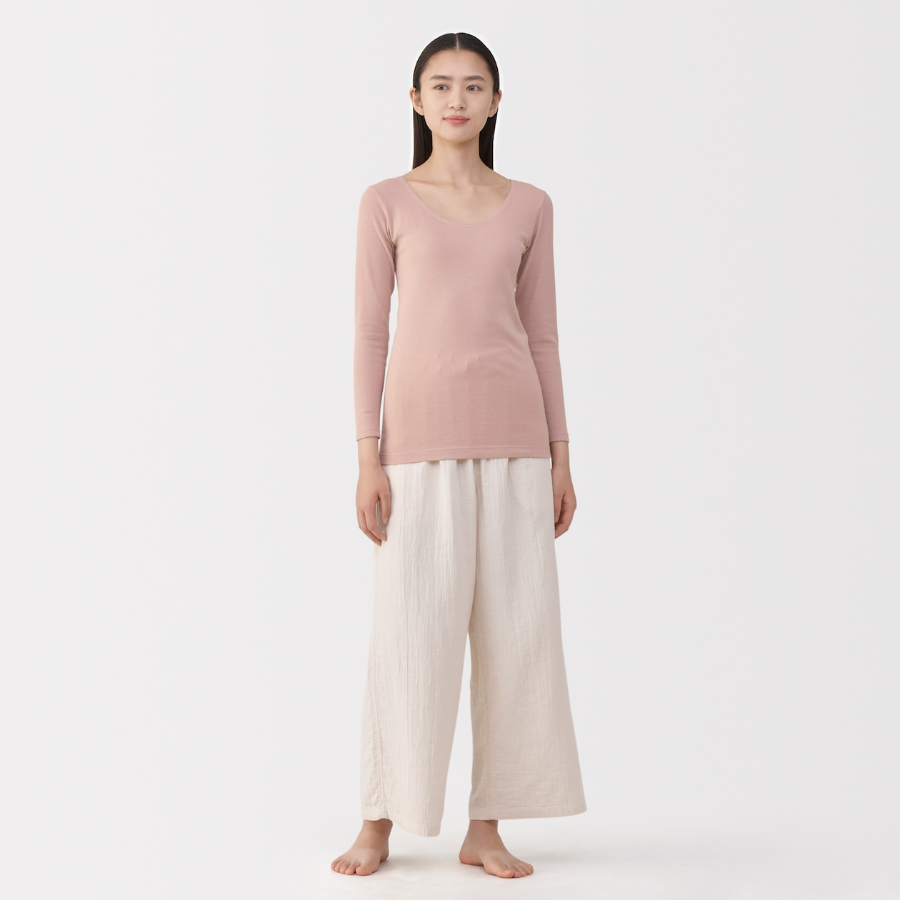 婦人　あったか綿　Ｕネック八分袖Ｔシャツ