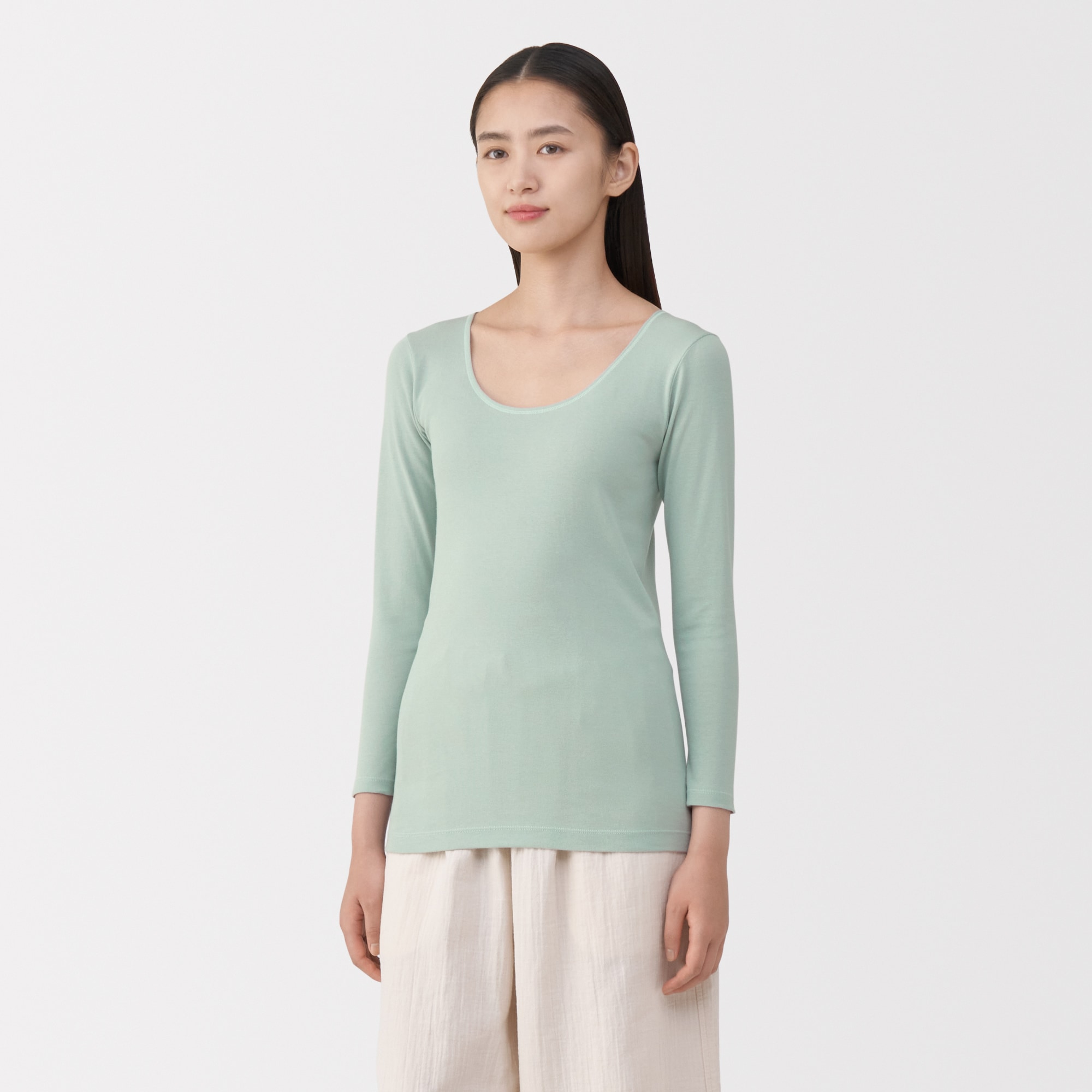 婦人　あったか綿　Ｕネック八分袖Ｔシャツ