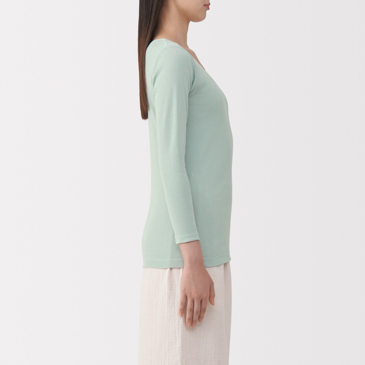 婦人　あったか綿　Ｕネック八分袖Ｔシャツ