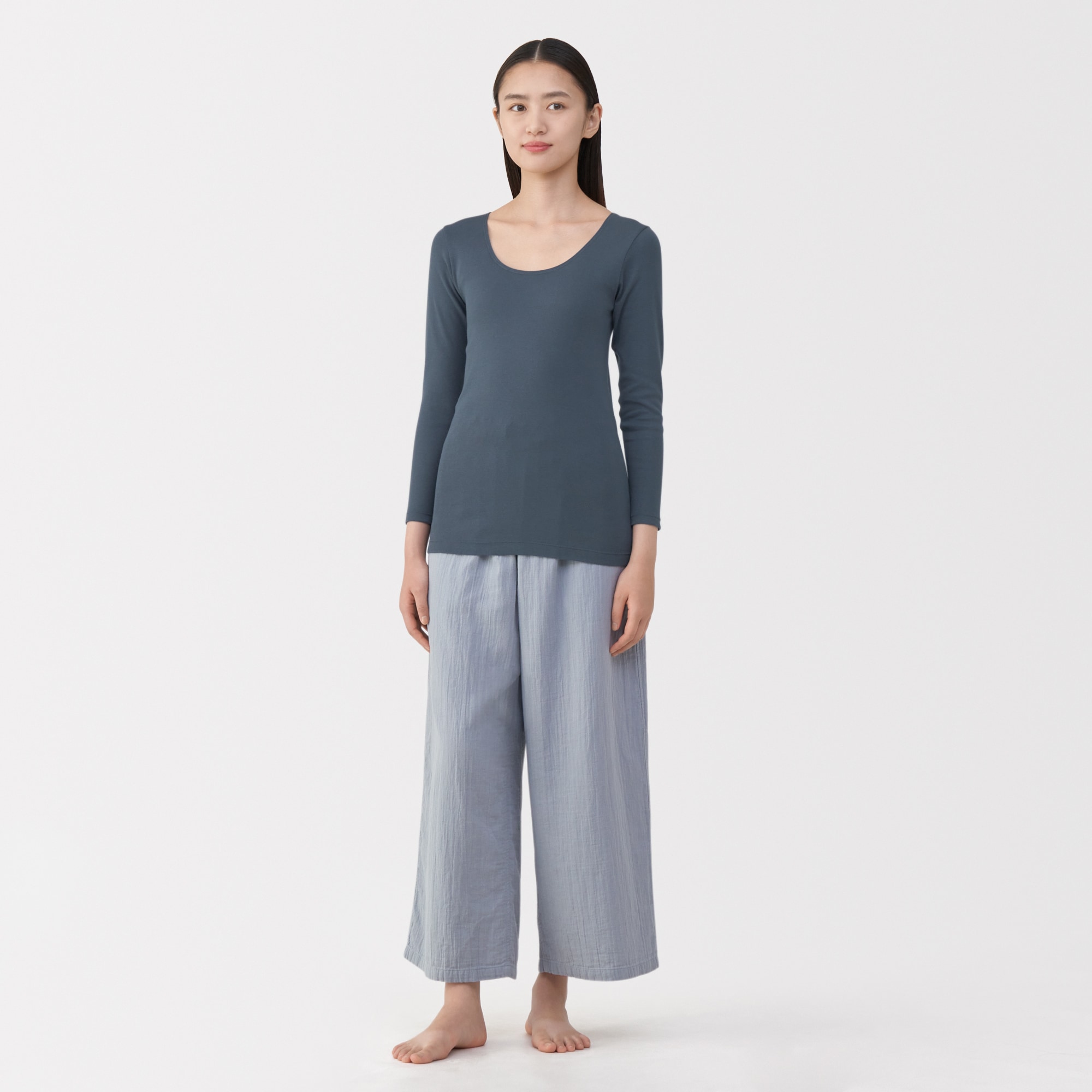 婦人　あったか綿　Ｕネック八分袖Ｔシャツ