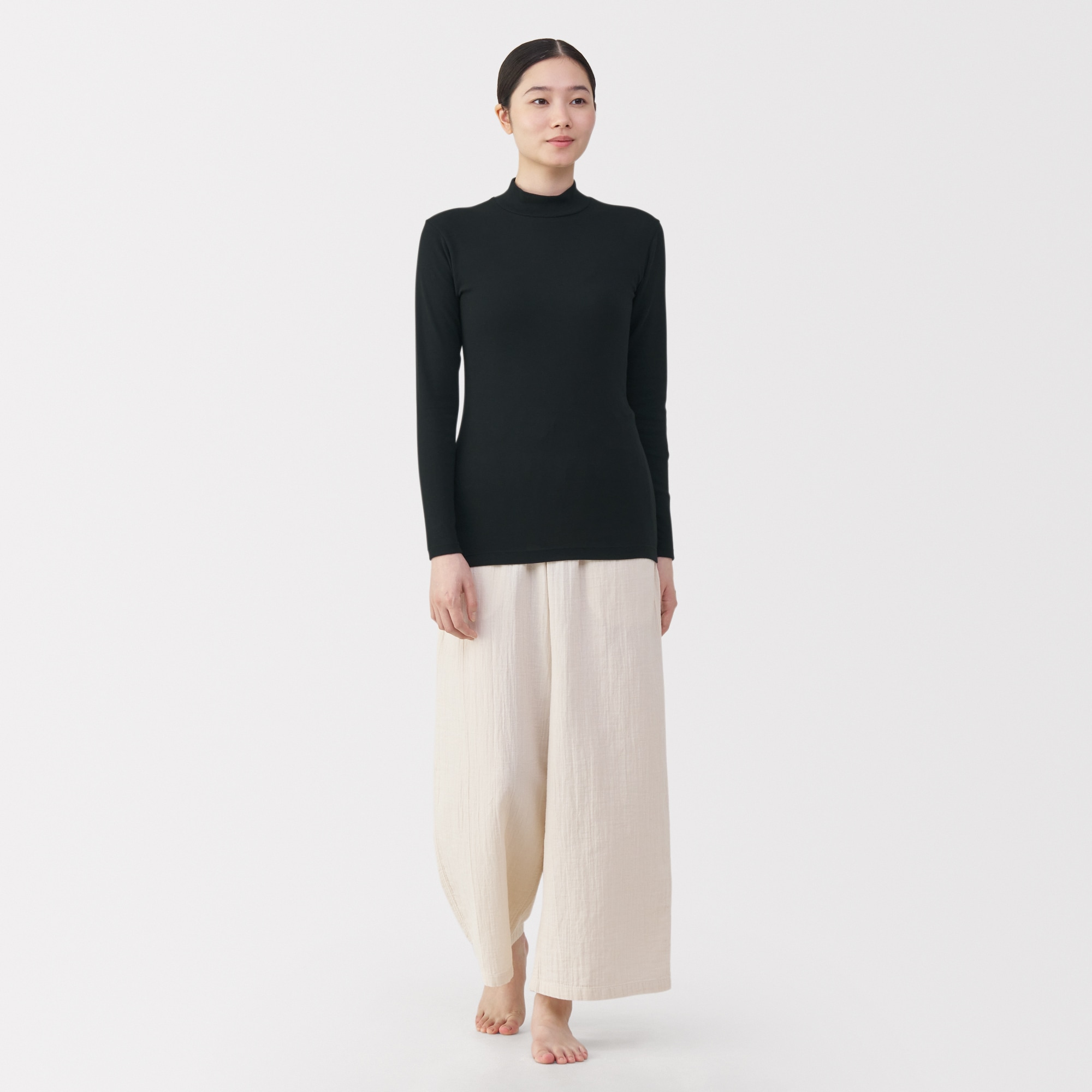 婦人　あったか綿　ハイネック長袖Ｔシャツ