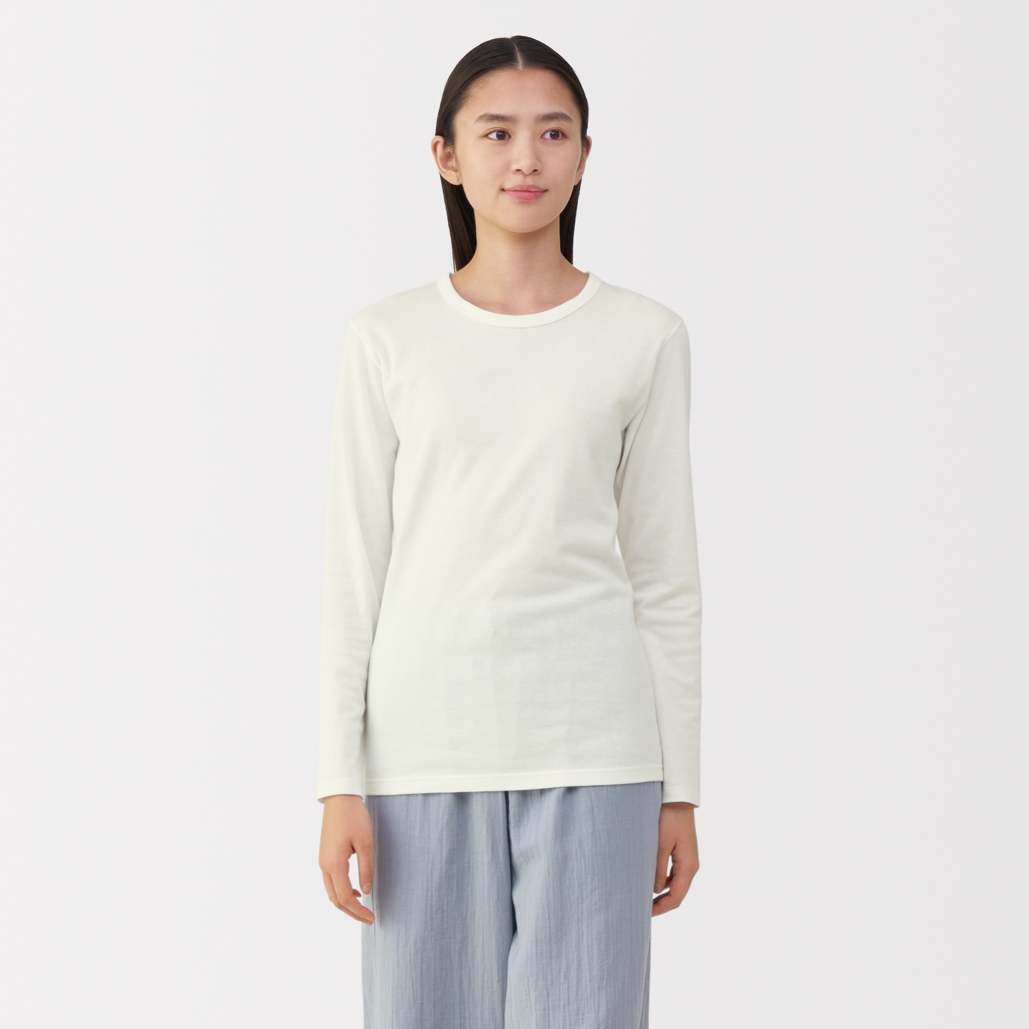 婦人　あったか綿　厚手　クルーネック長袖Ｔシャツ