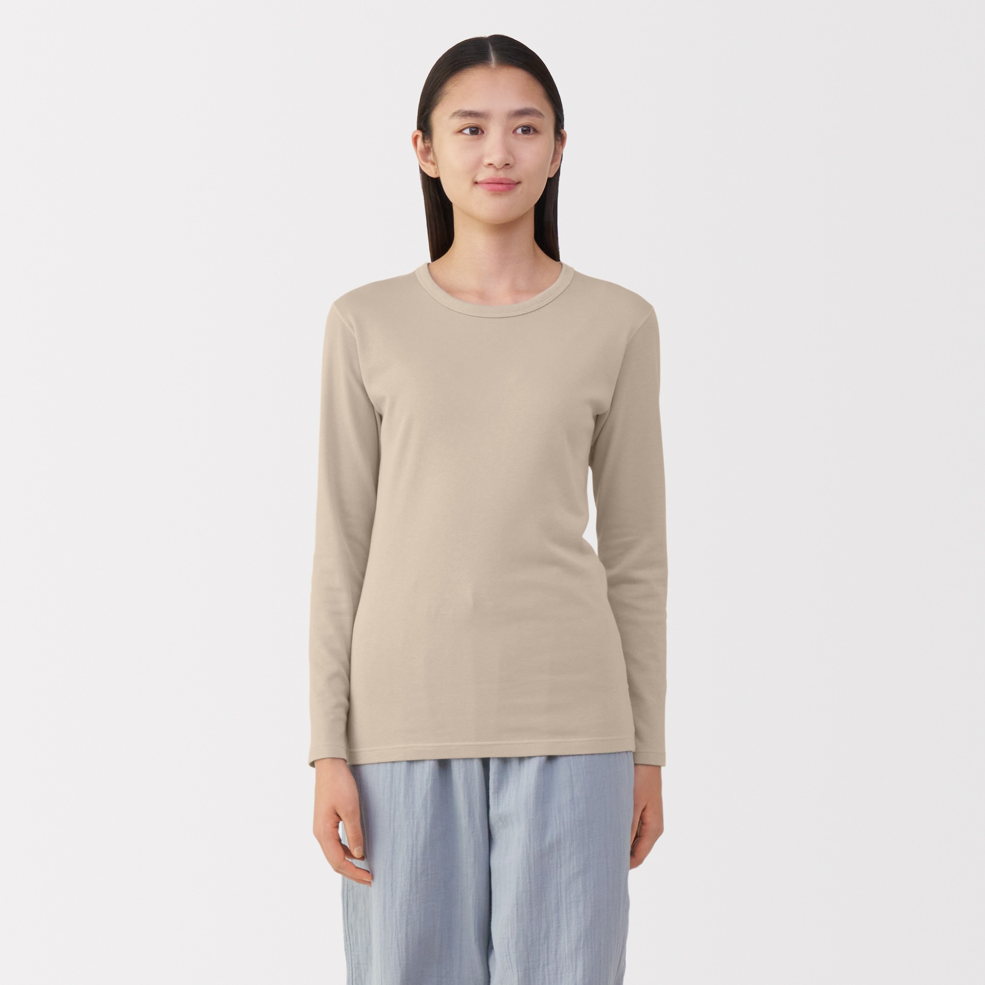 婦人　あったか綿　厚手　クルーネック長袖Ｔシャツ