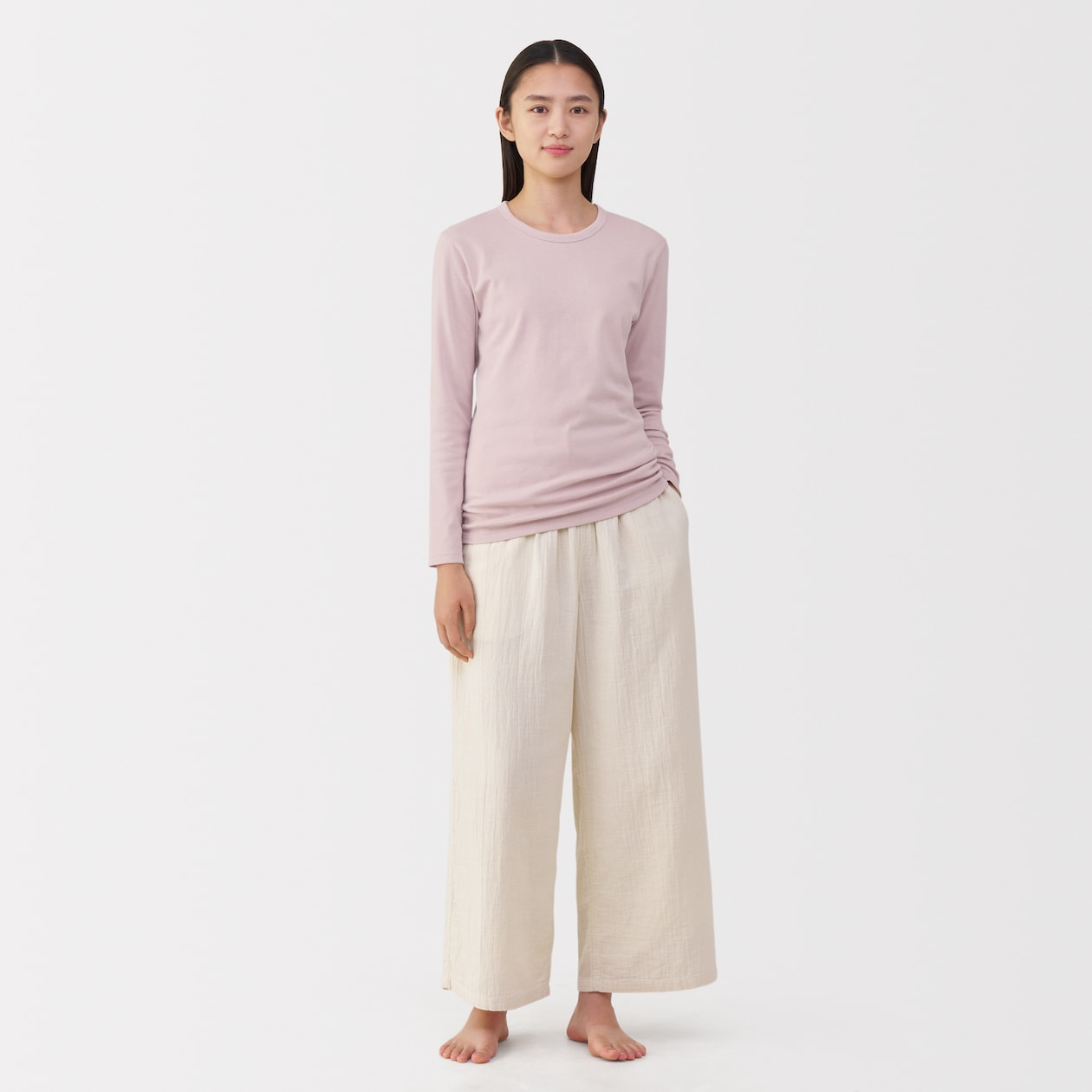 婦人　あったか綿　厚手　クルーネック長袖Ｔシャツ