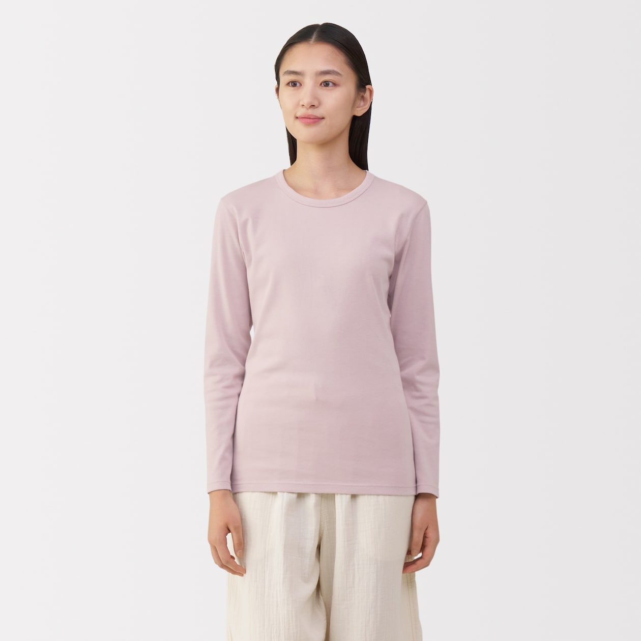 婦人　あったか綿　厚手　クルーネック長袖Ｔシャツ