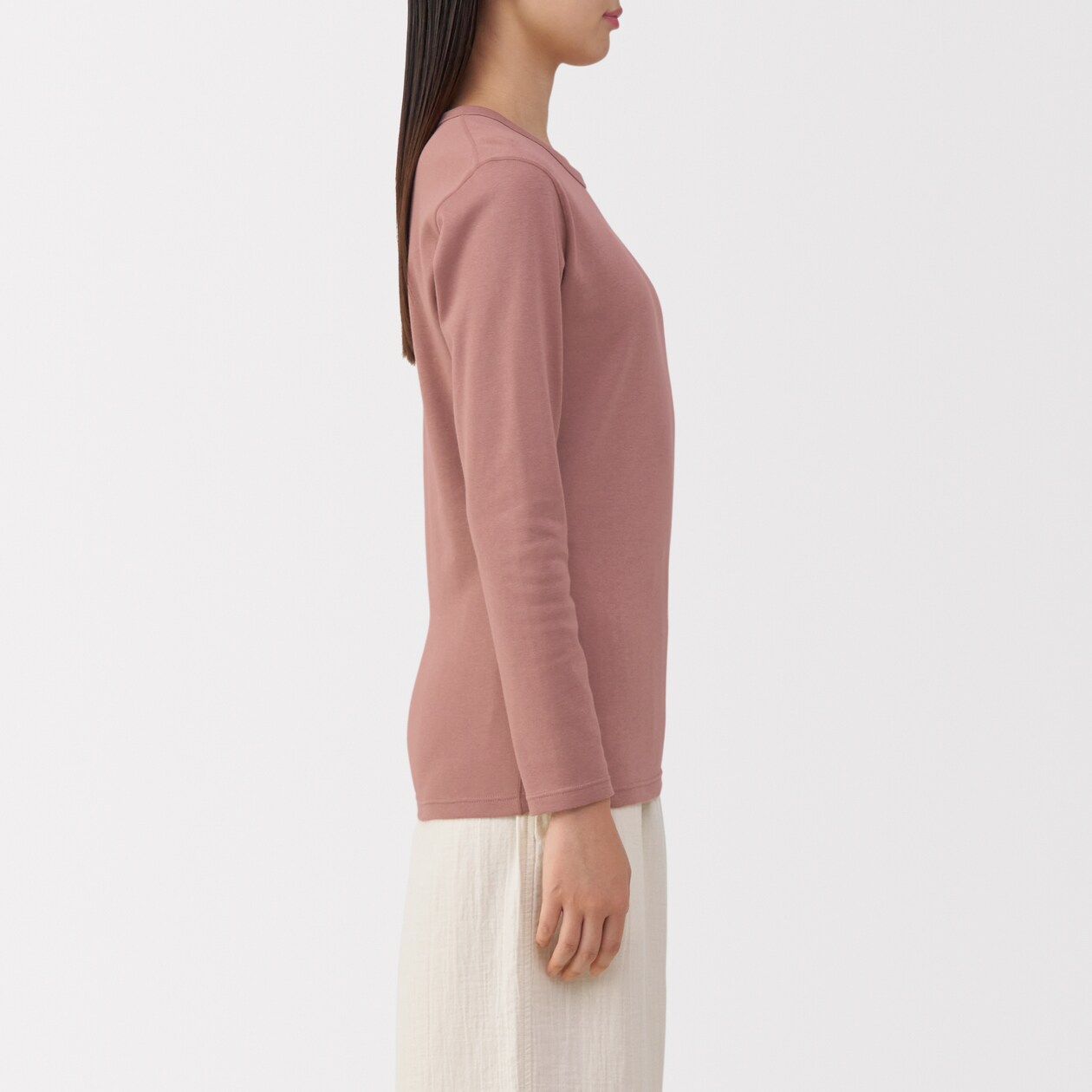 婦人　あったか綿　厚手　クルーネック長袖Ｔシャツ