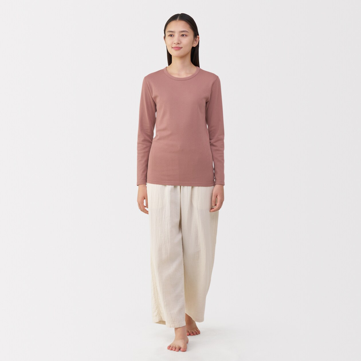 婦人　あったか綿　厚手　クルーネック長袖Ｔシャツ