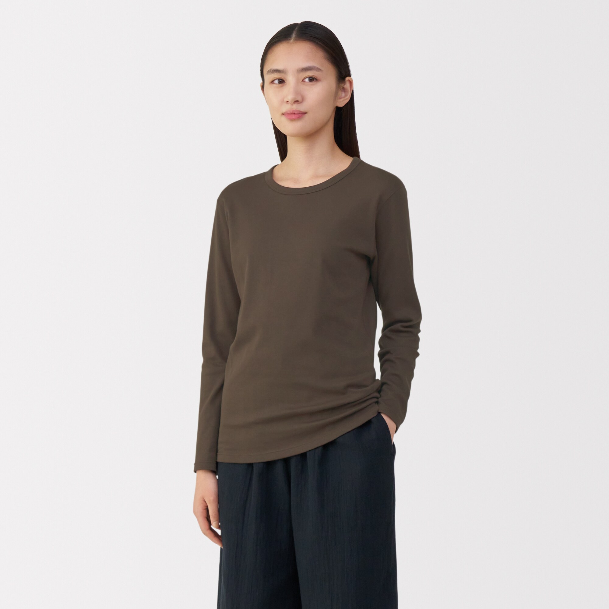 婦人　あったか綿　厚手　クルーネック長袖Ｔシャツ