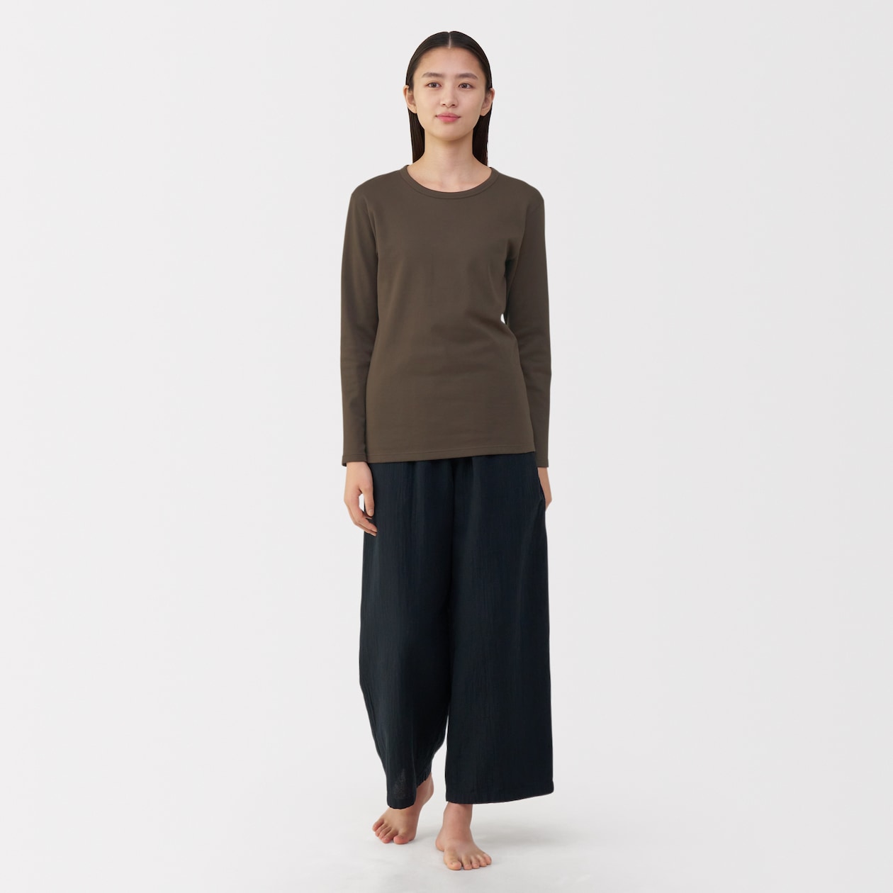婦人　あったか綿　厚手　クルーネック長袖Ｔシャツ