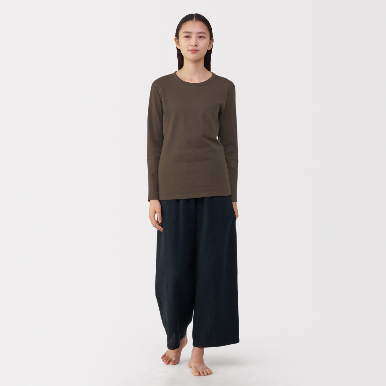 婦人　あったか綿　厚手　クルーネック長袖Ｔシャツ