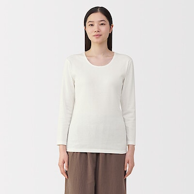 婦人　あったか綿　厚手　Ｕネック八分袖Ｔシャツ