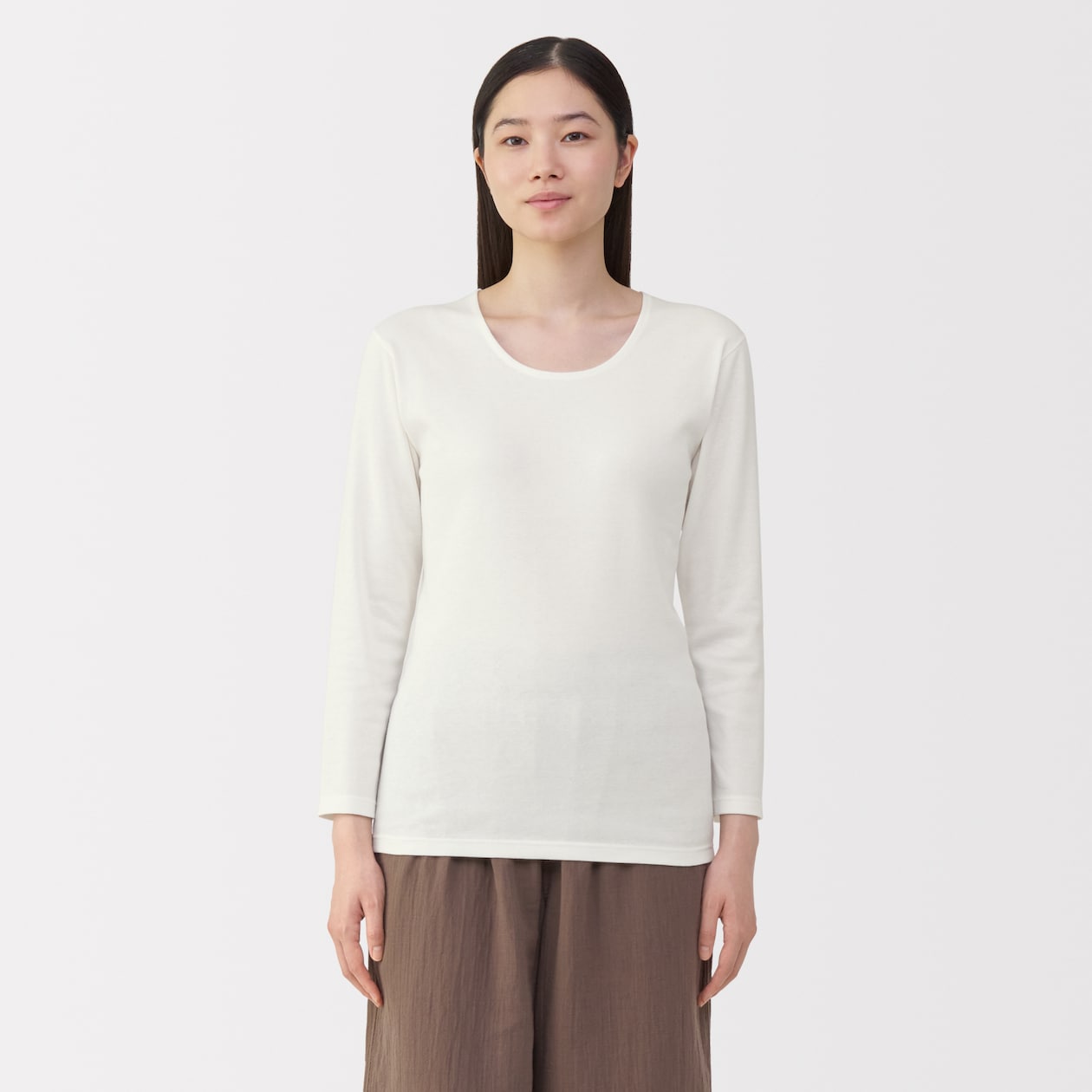 婦人　あったか綿　厚手　Ｕネック八分袖Ｔシャツ