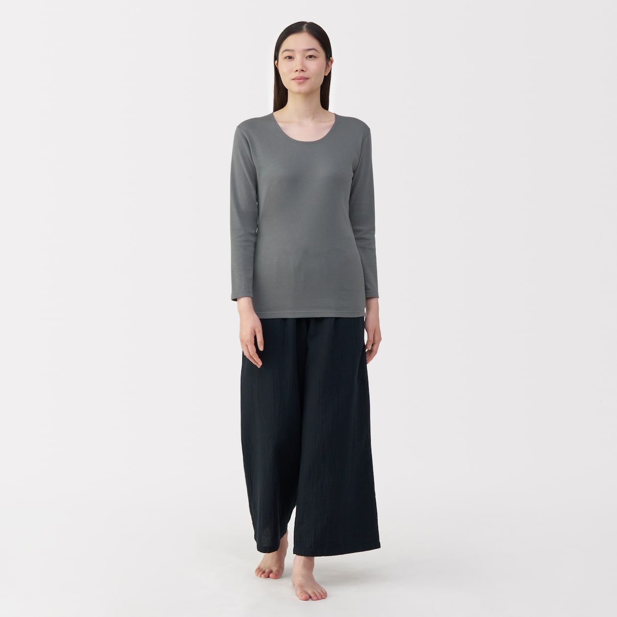 婦人　あったか綿　厚手　Ｕネック八分袖Ｔシャツ