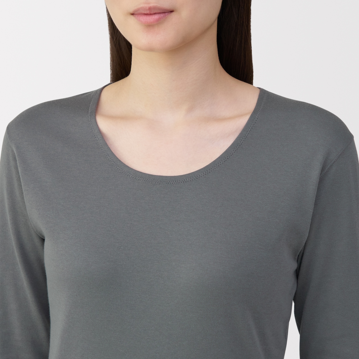 婦人　あったか綿　厚手　Ｕネック八分袖Ｔシャツ