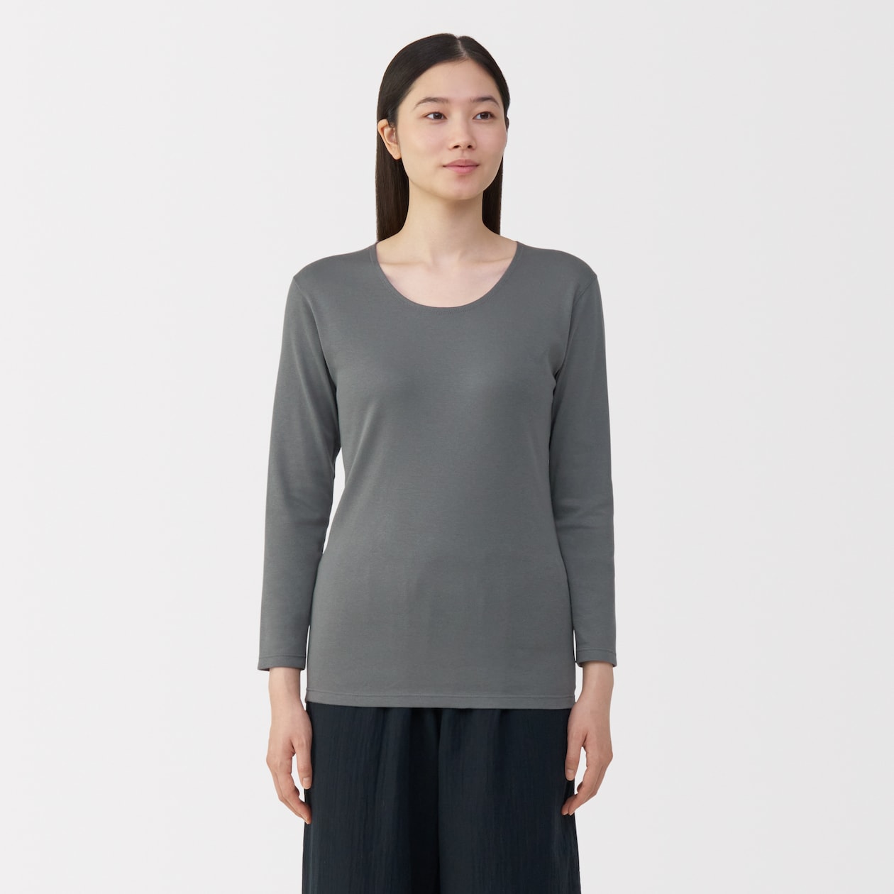 婦人　あったか綿　厚手　Ｕネック八分袖Ｔシャツ