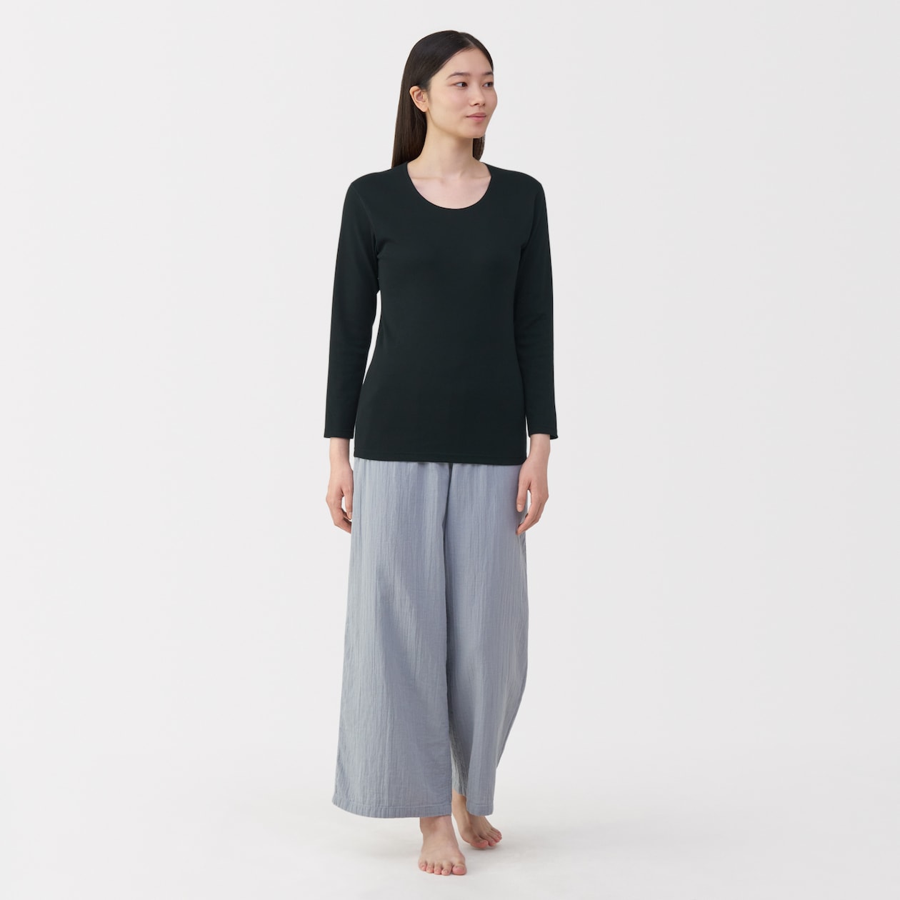 婦人　あったか綿　厚手　Ｕネック八分袖Ｔシャツ