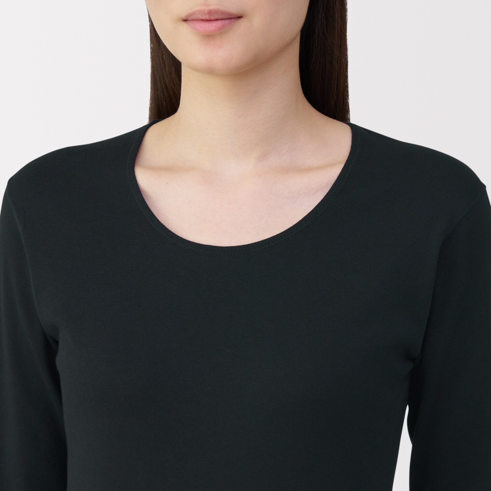 婦人　あったか綿　厚手　Ｕネック八分袖Ｔシャツ