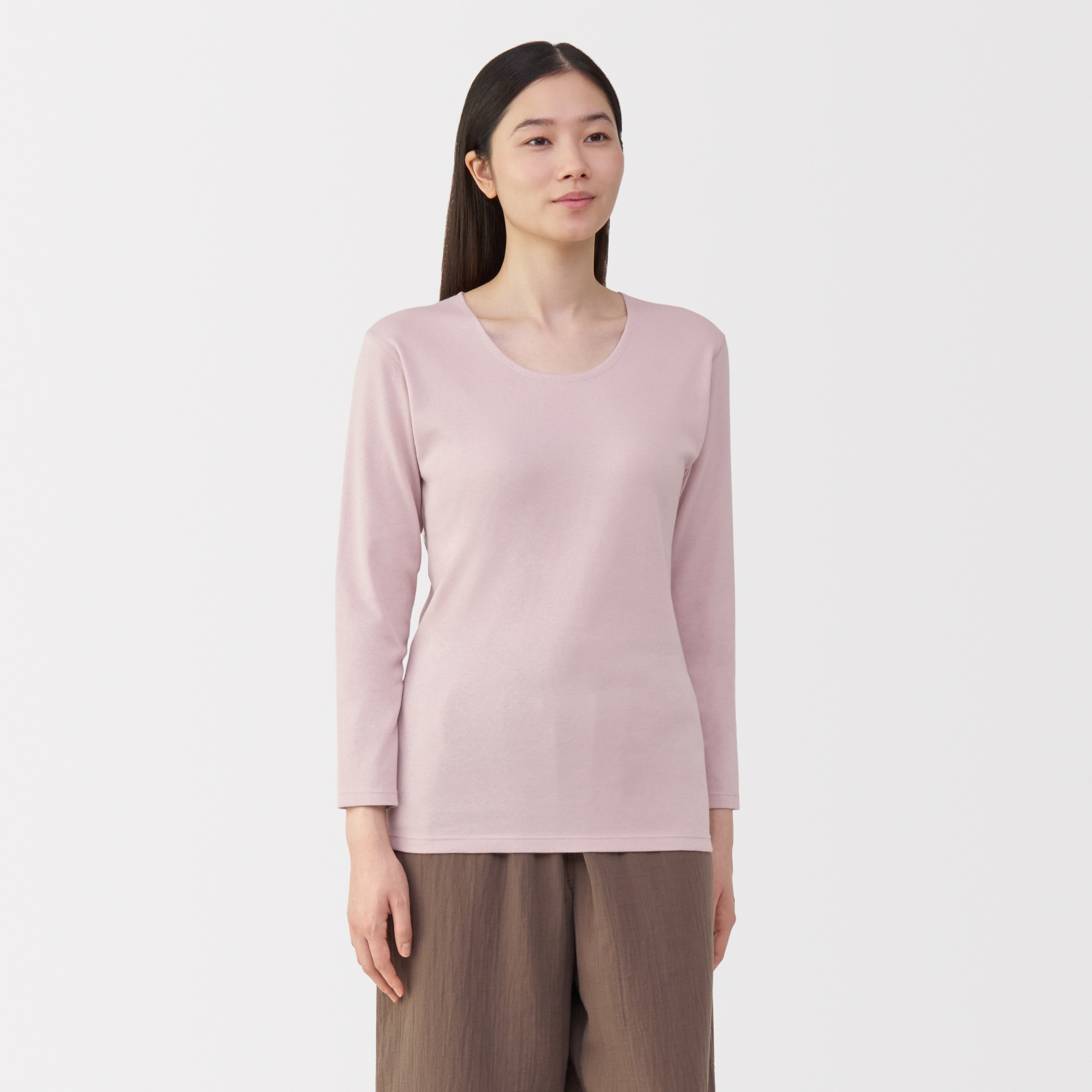 婦人　あったか綿　厚手　Ｕネック八分袖Ｔシャツ