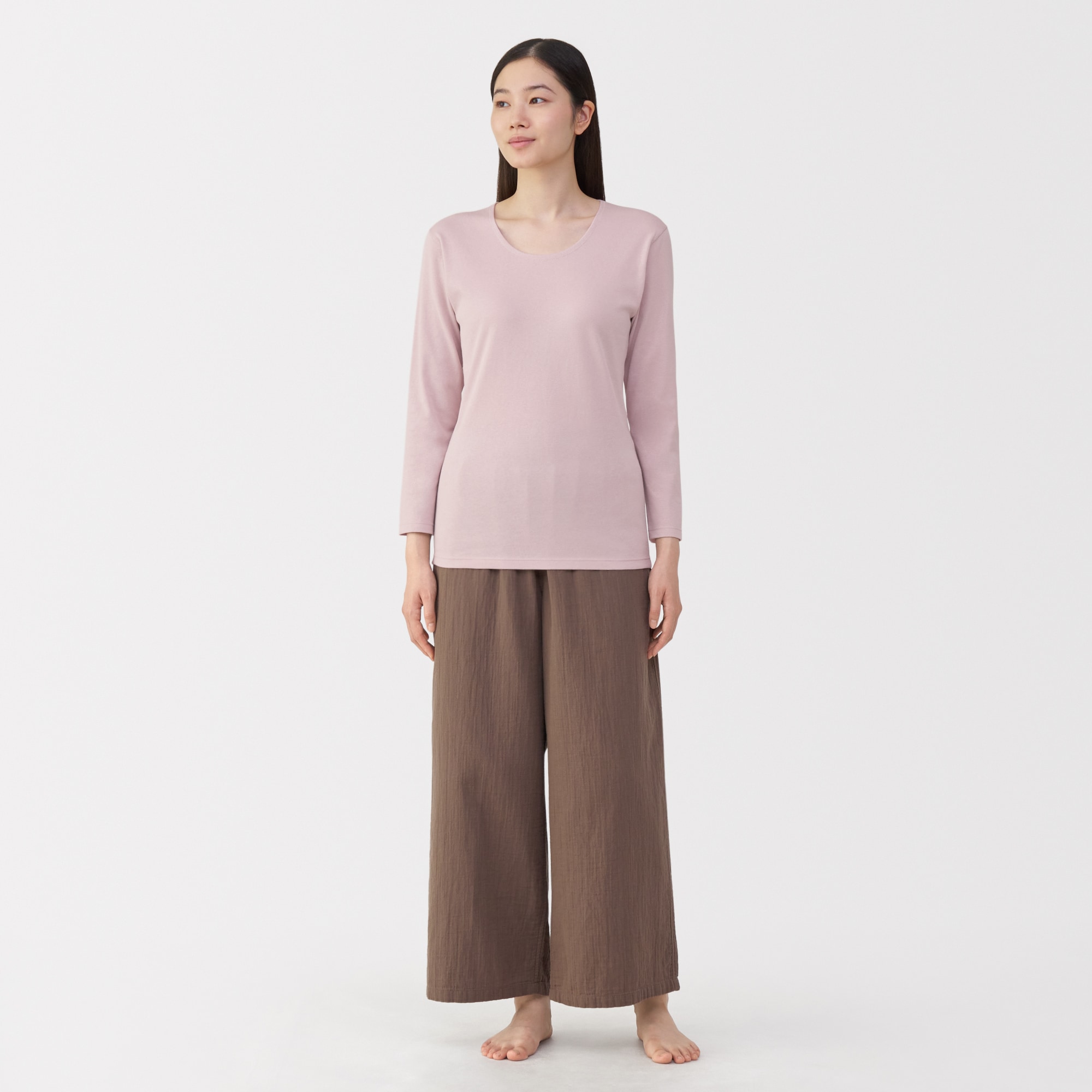 婦人　あったか綿　厚手　Ｕネック八分袖Ｔシャツ