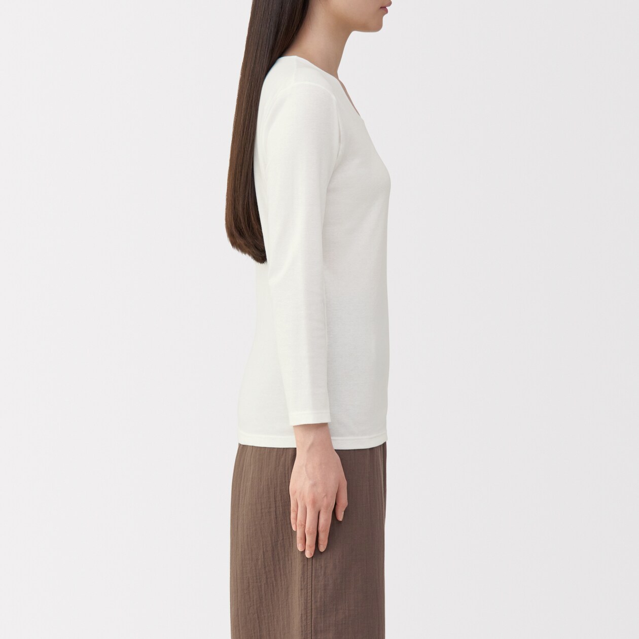 婦人　あったか綿　厚手　Ｕネック八分袖Ｔシャツ