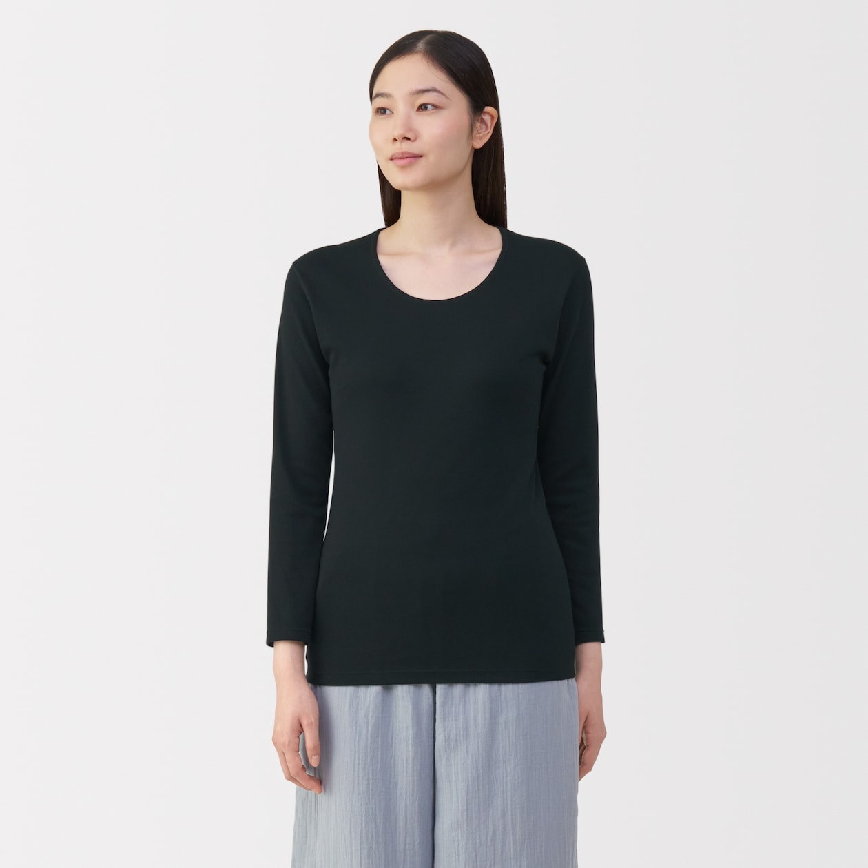 婦人　あったか綿　厚手　Ｕネック八分袖Ｔシャツ