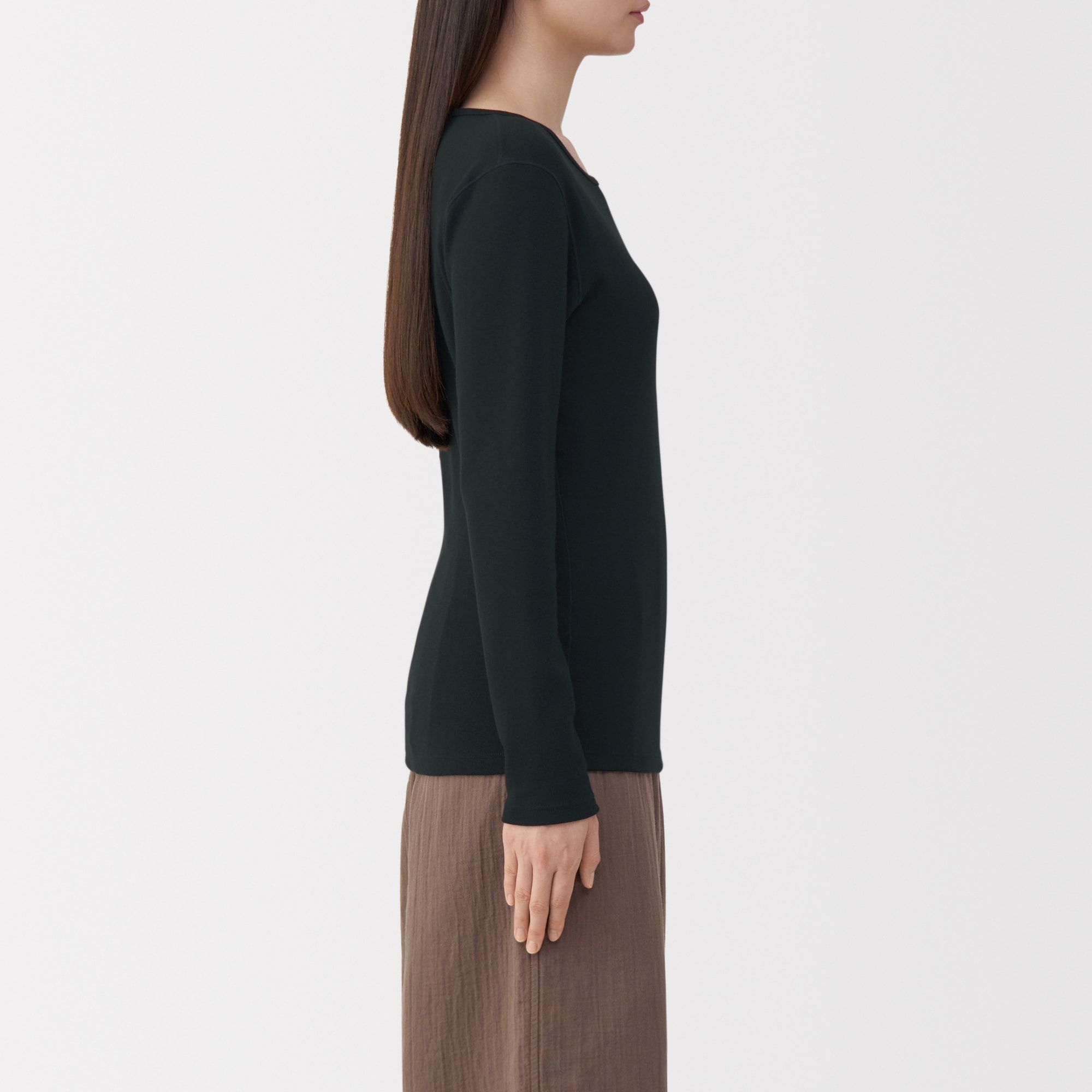 婦人　あったか綿　ウールクルーネック長袖Ｔシャツ