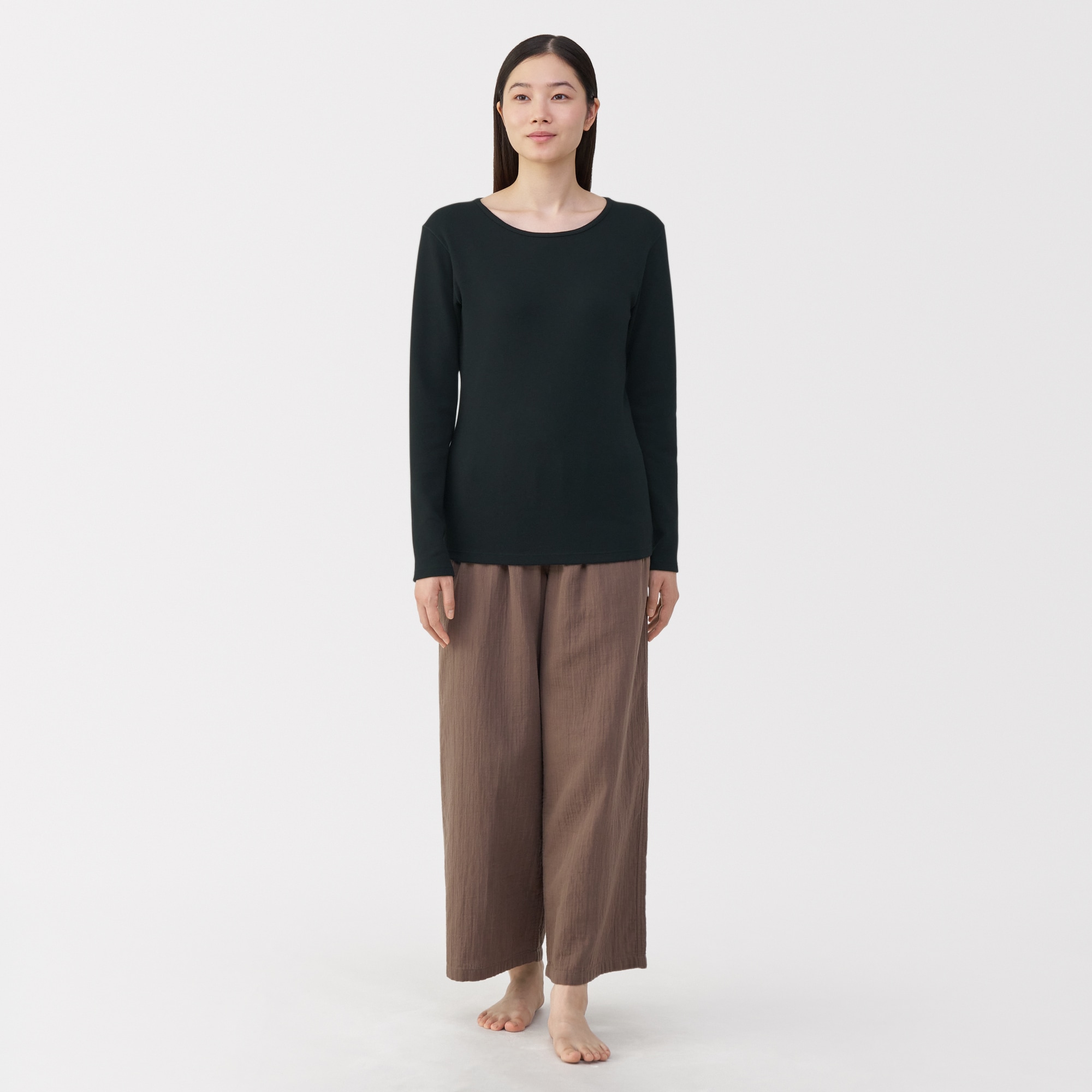 婦人　あったか綿　ウールクルーネック長袖Ｔシャツ