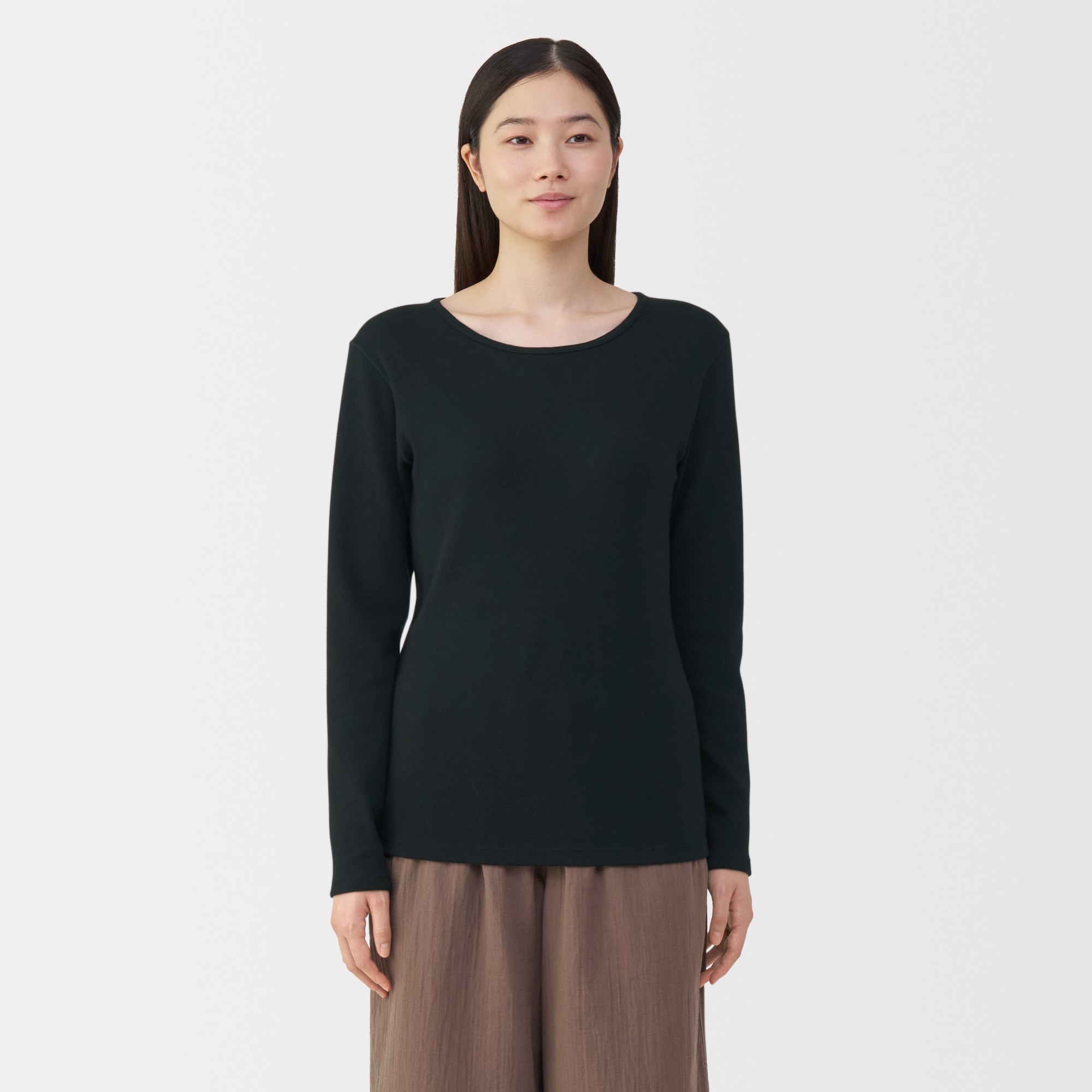 婦人　あったか綿　ウールクルーネック長袖Ｔシャツ