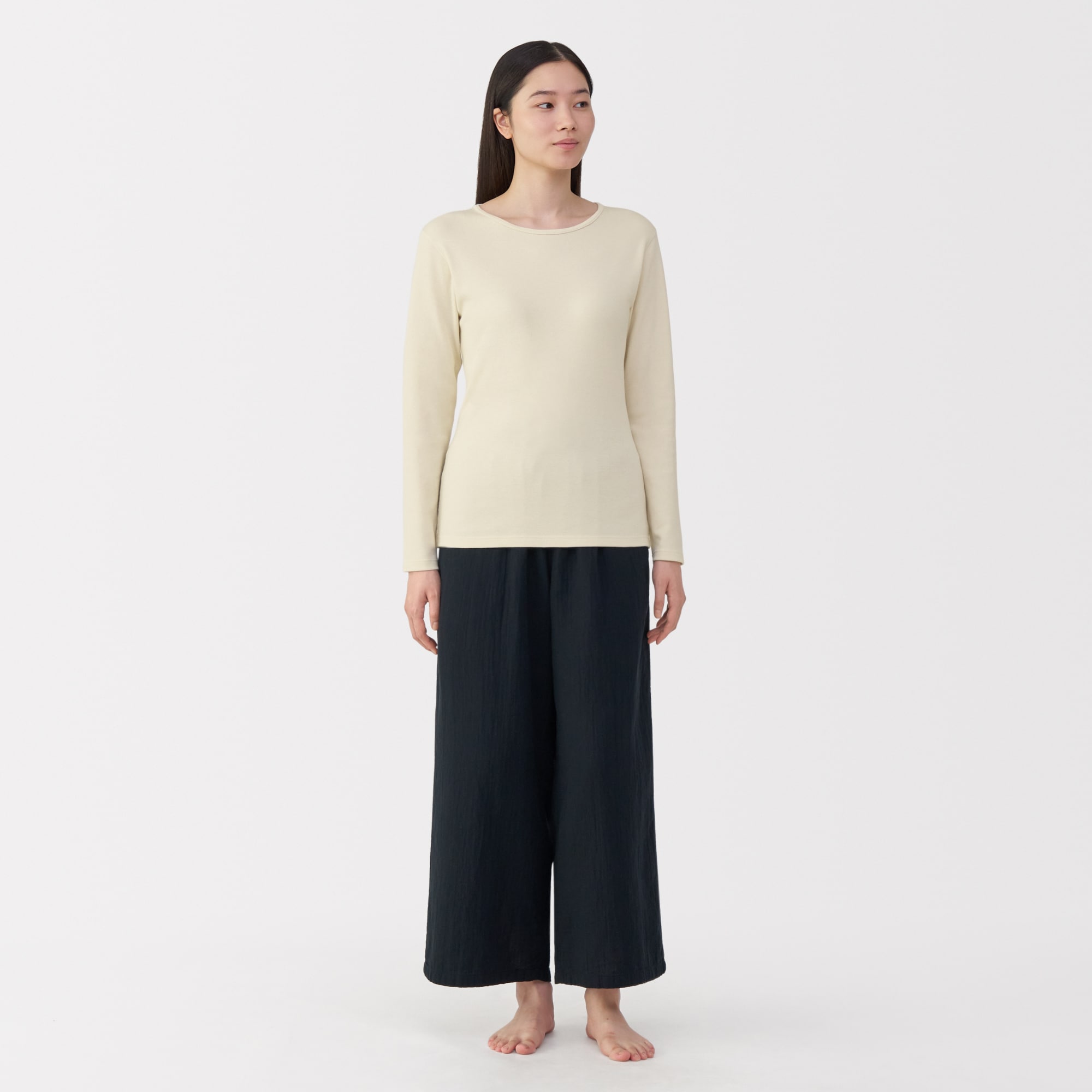 婦人　あったか綿　ウールクルーネック長袖Ｔシャツ