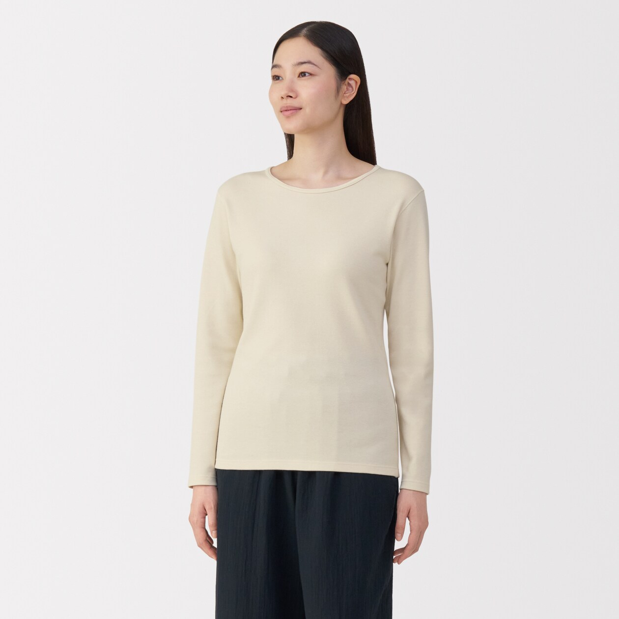 婦人　あったか綿　ウールクルーネック長袖Ｔシャツ