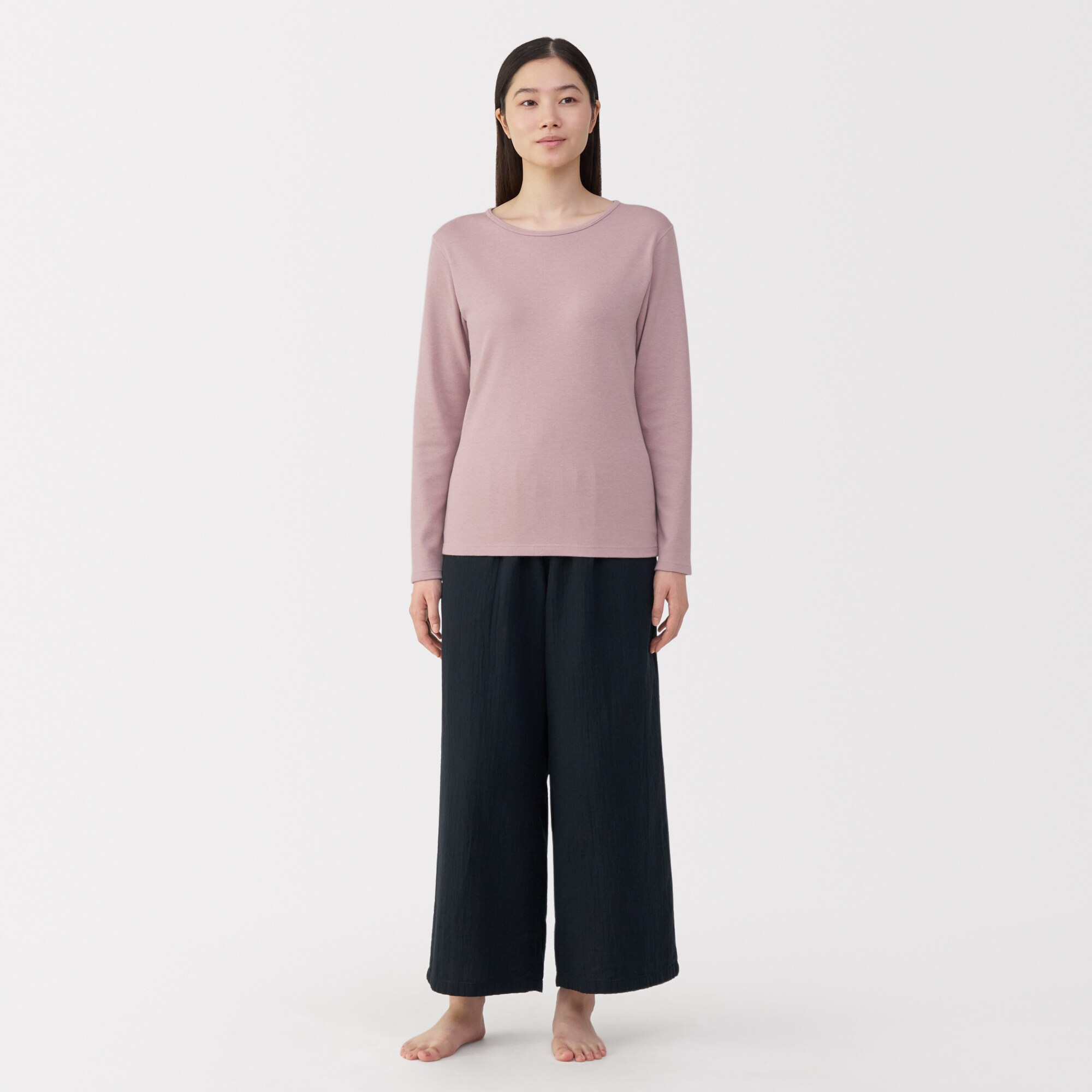 婦人　あったか綿　ウールクルーネック長袖Ｔシャツ