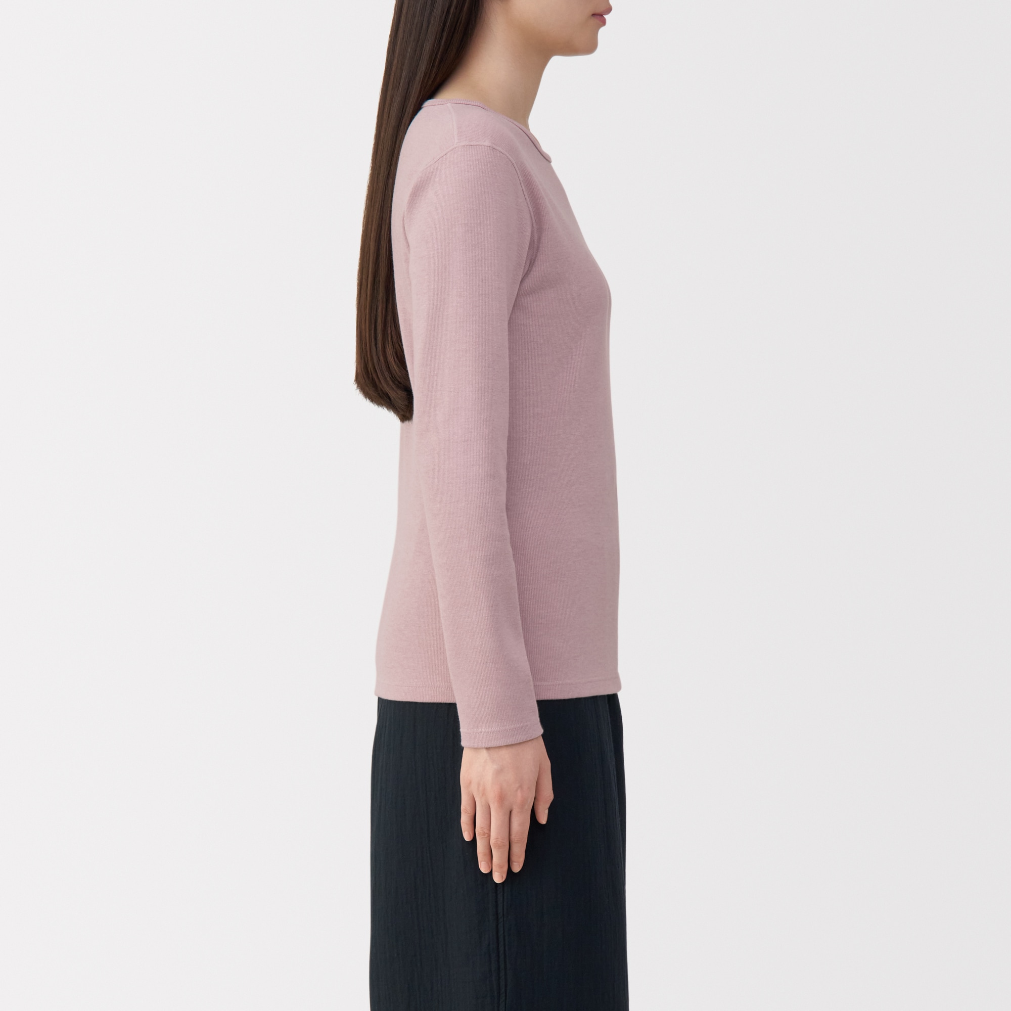 婦人　あったか綿　ウールクルーネック長袖Ｔシャツ