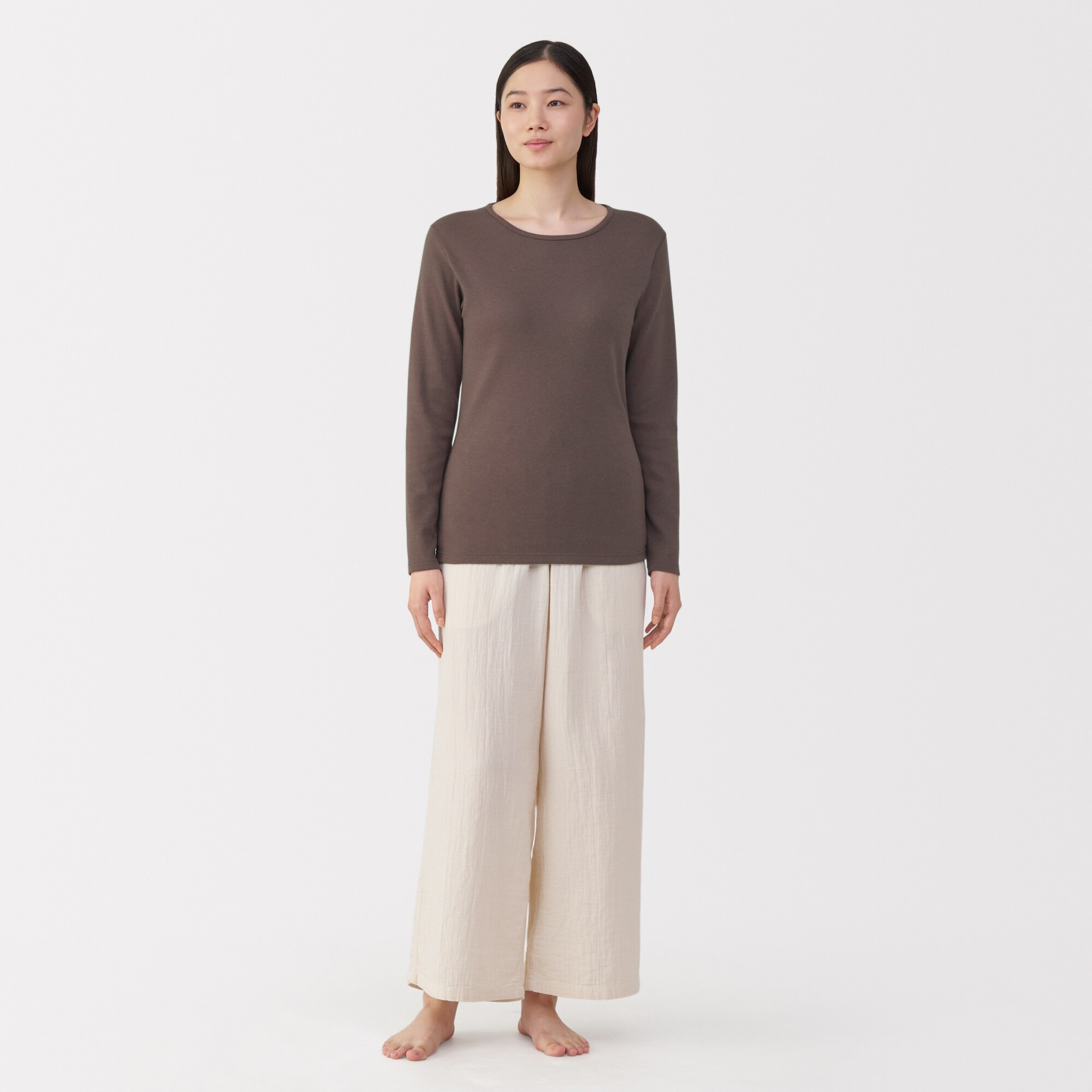 婦人　あったか綿　ウールクルーネック長袖Ｔシャツ