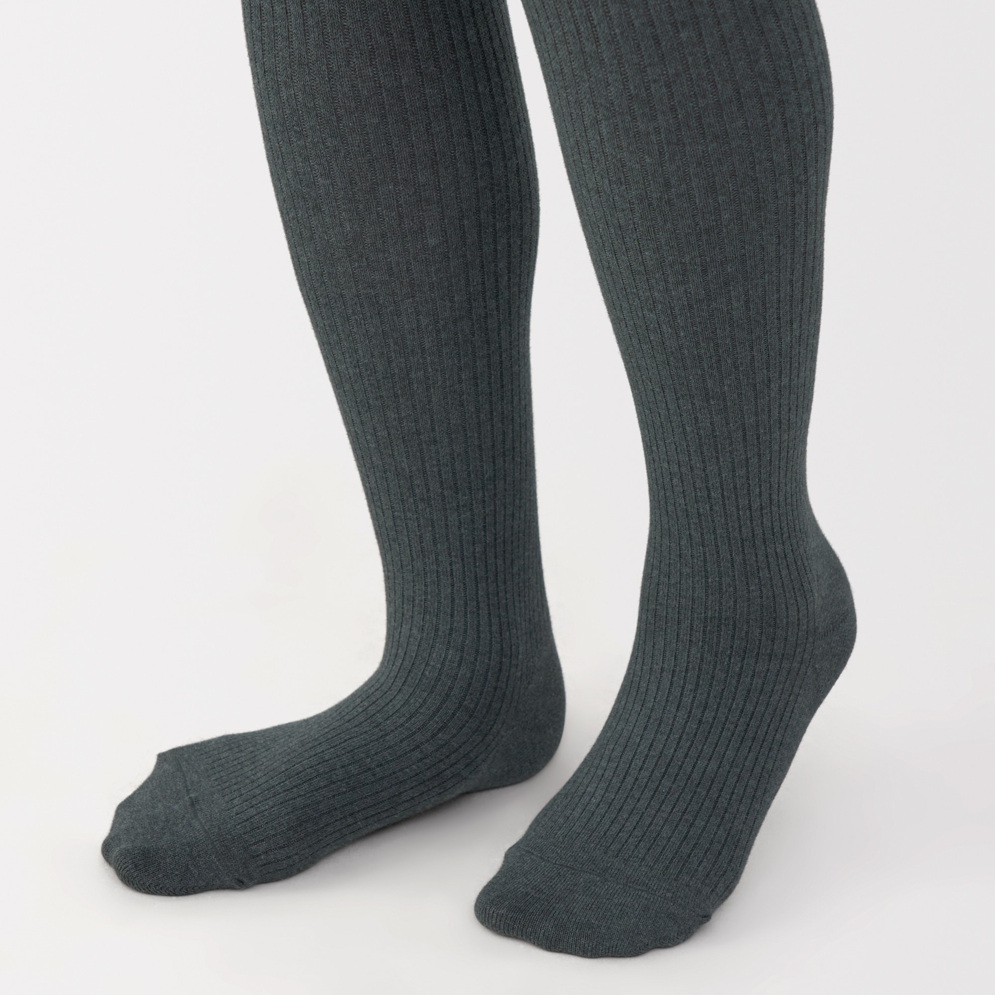 婦人　足なり直角　かかとに合う　リブ編みタイツ