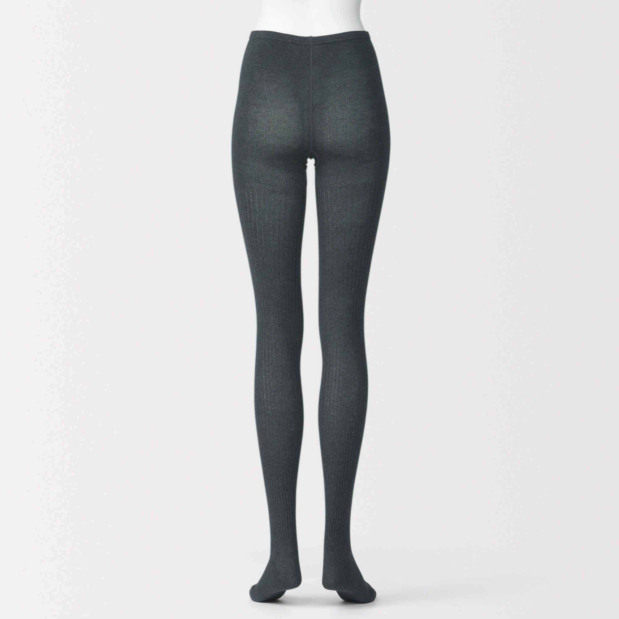 婦人　足なり直角　かかとに合う　リブ編みタイツ