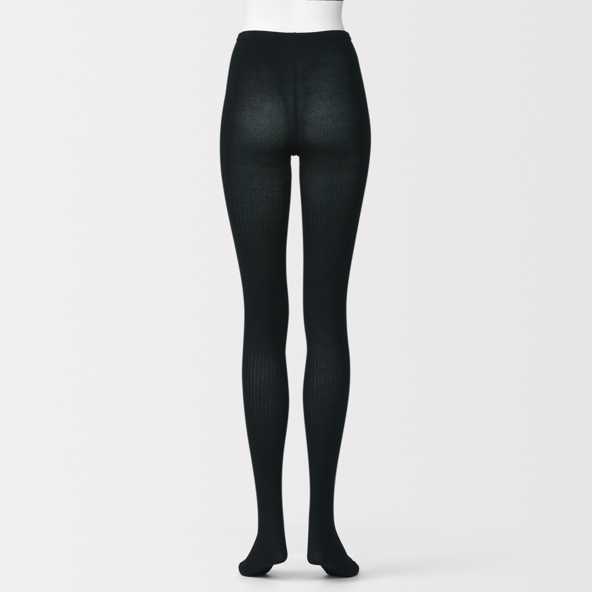 婦人　足なり直角　かかとに合う　リブ編みタイツ