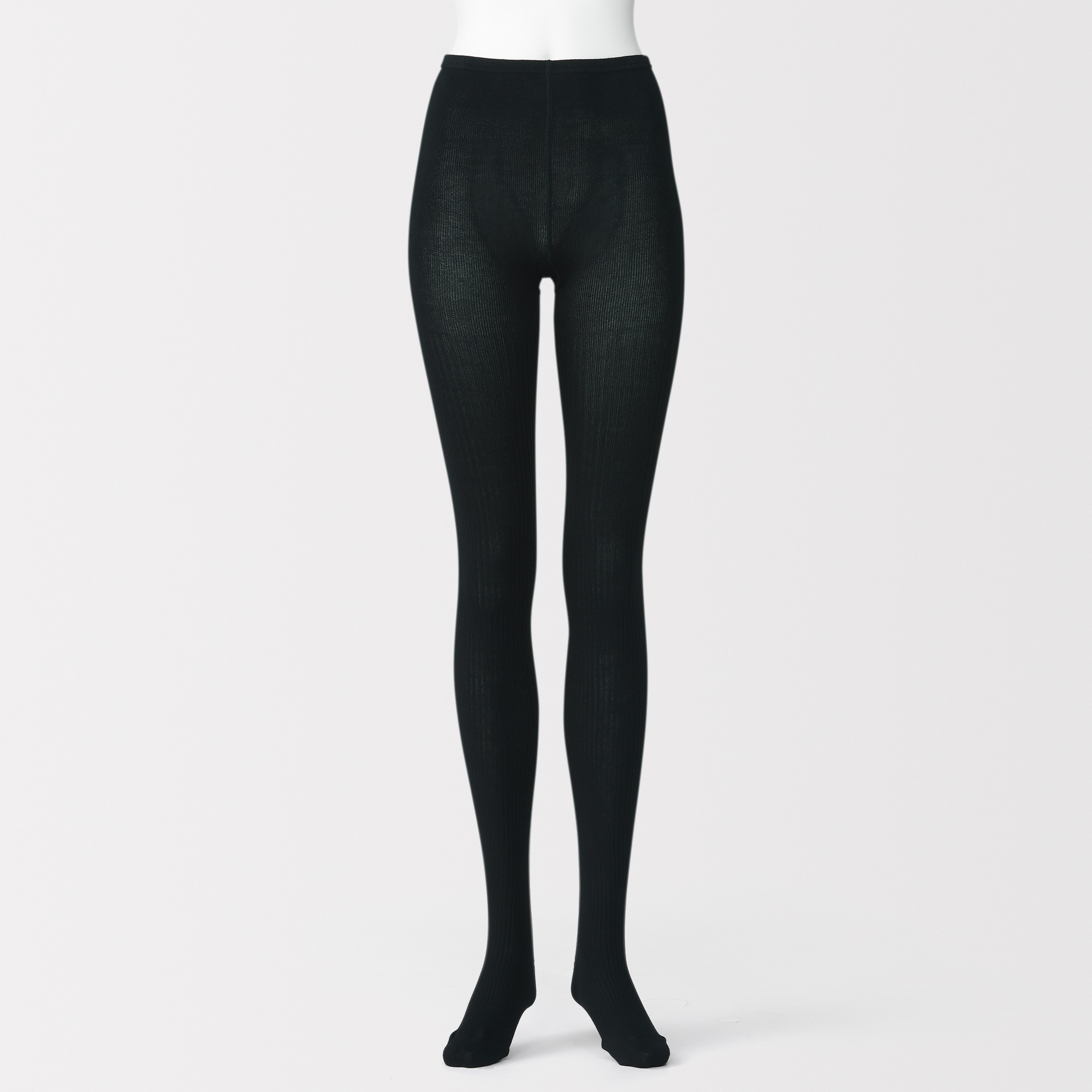 婦人　足なり直角　かかとに合う　リブ編みタイツ