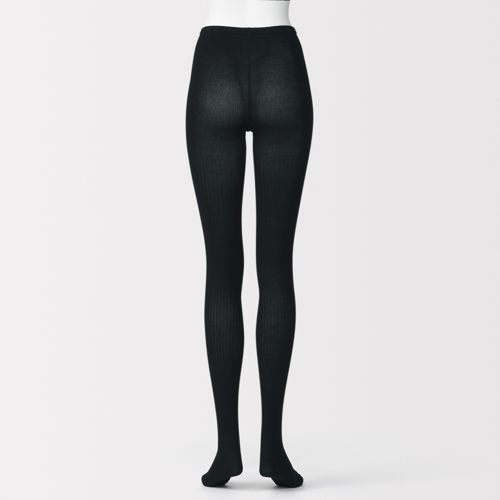 婦人　足なり直角　かかとに合う　リブ編みタイツ