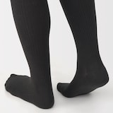 婦人　足なり直角　かかとに合う　リブ編みタイツ