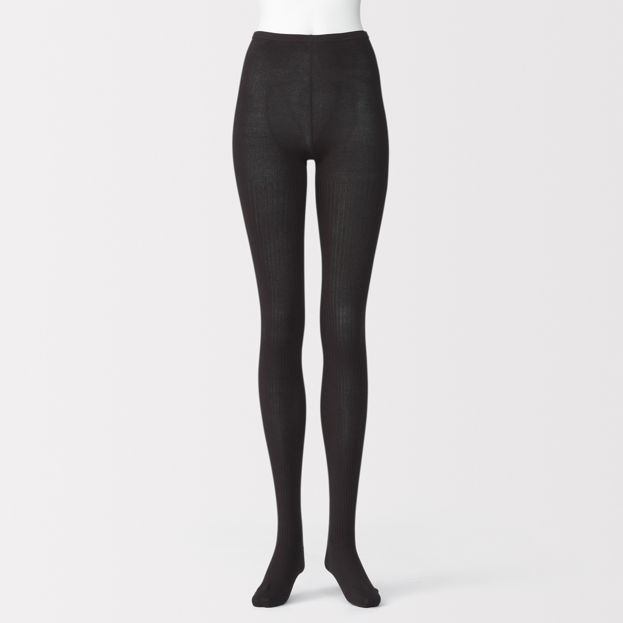 婦人　足なり直角　かかとに合う　リブ編みタイツ