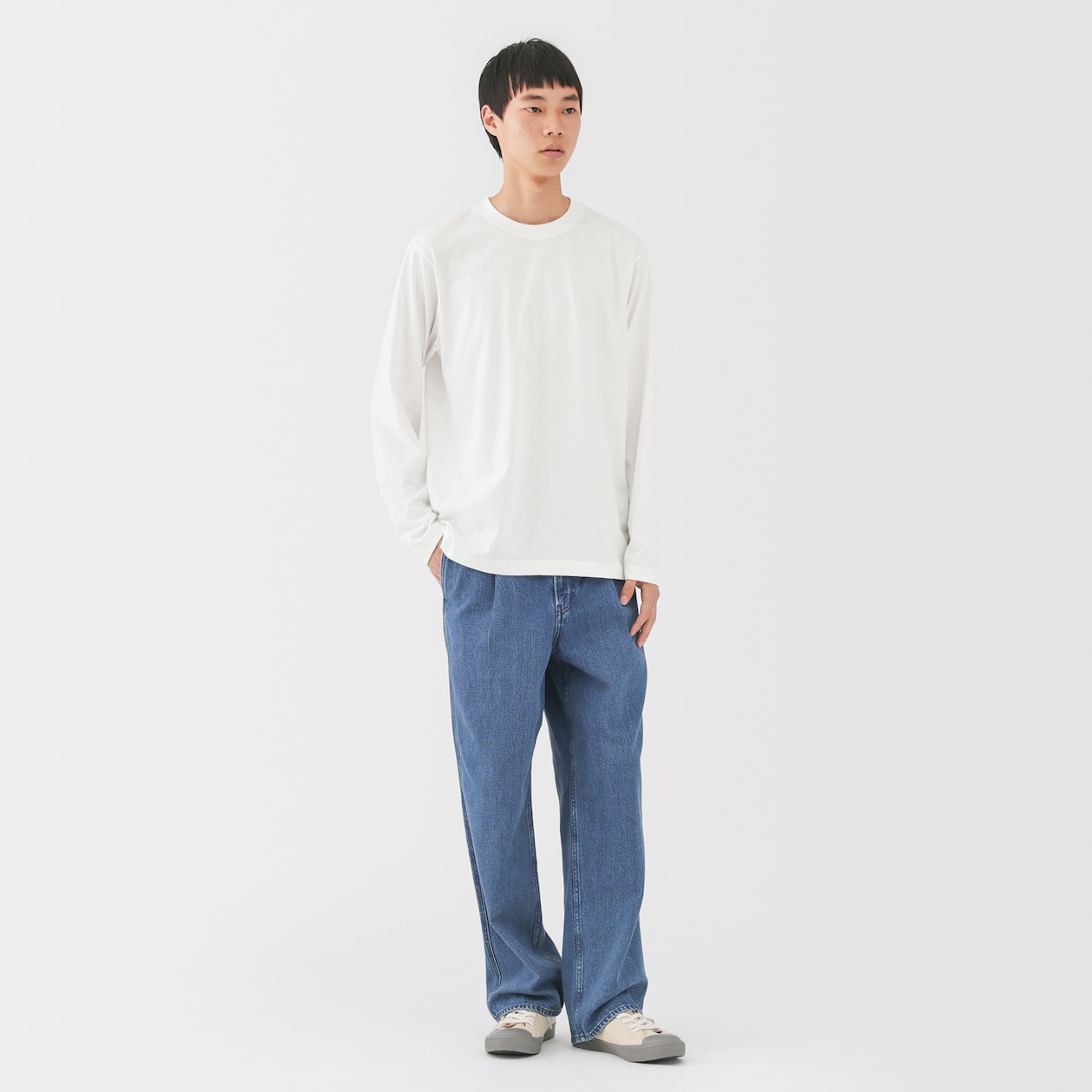 紳士　天竺編みクルーネック長袖Ｔシャツ