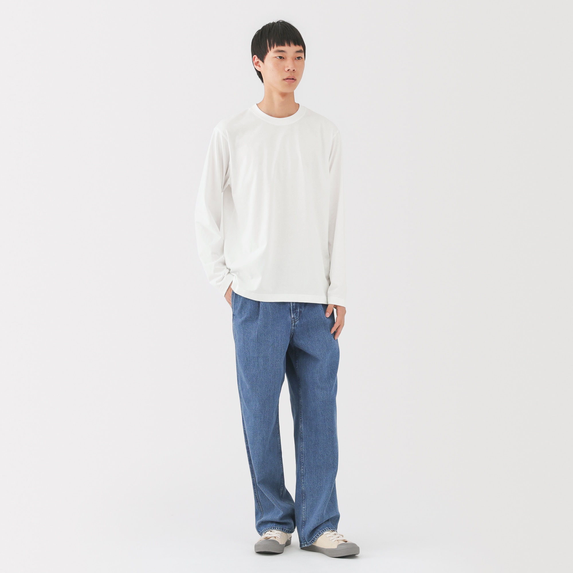 紳士　天竺編みクルーネック長袖Ｔシャツ