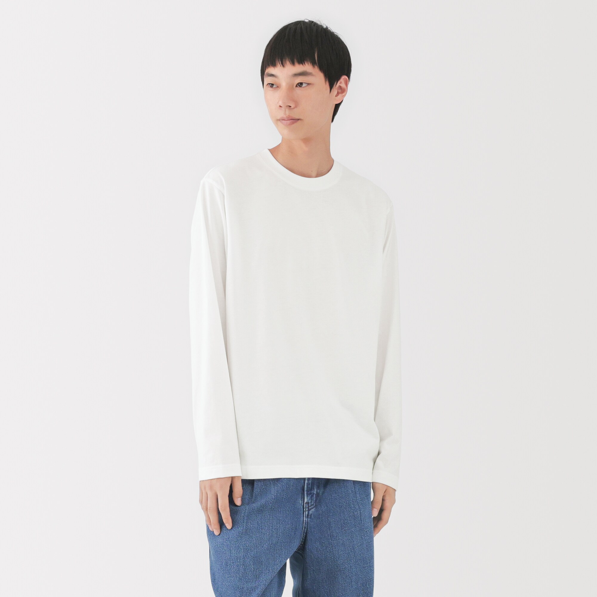 紳士　天竺編みクルーネック長袖Ｔシャツ