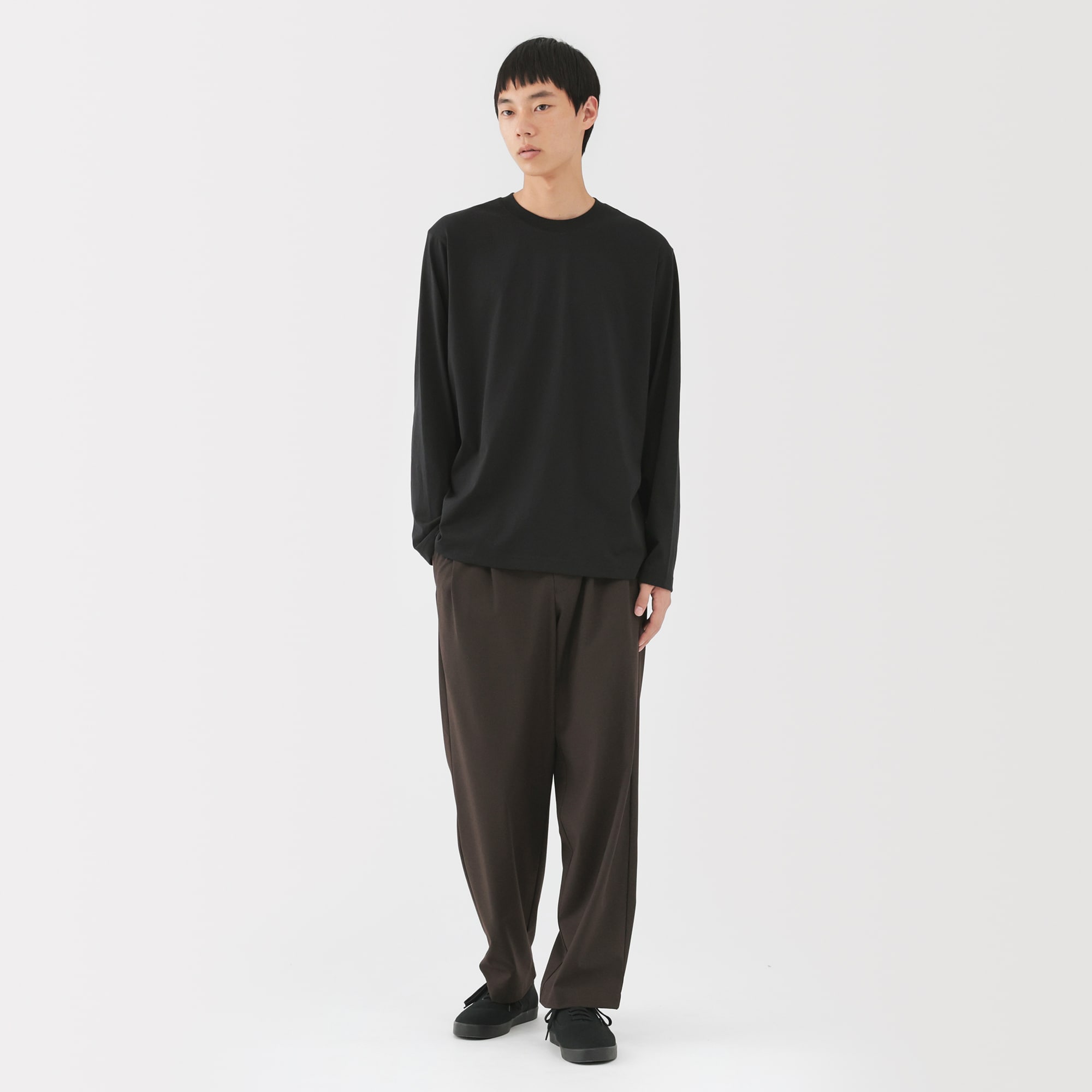 紳士　天竺編みクルーネック長袖Ｔシャツ