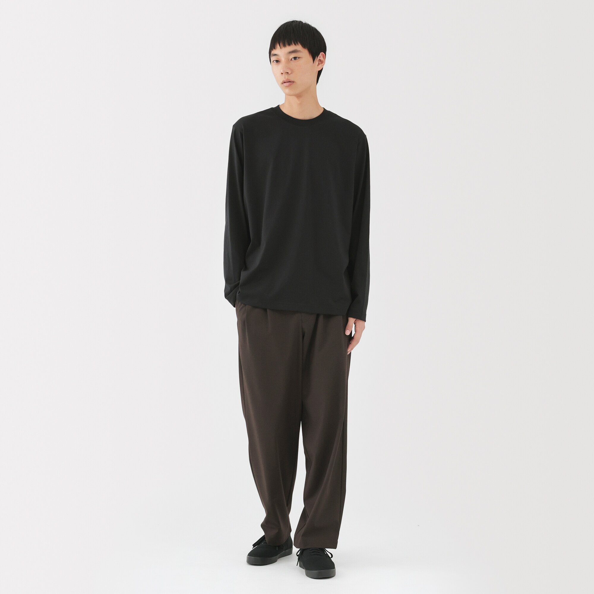 紳士　天竺編みクルーネック長袖Ｔシャツ