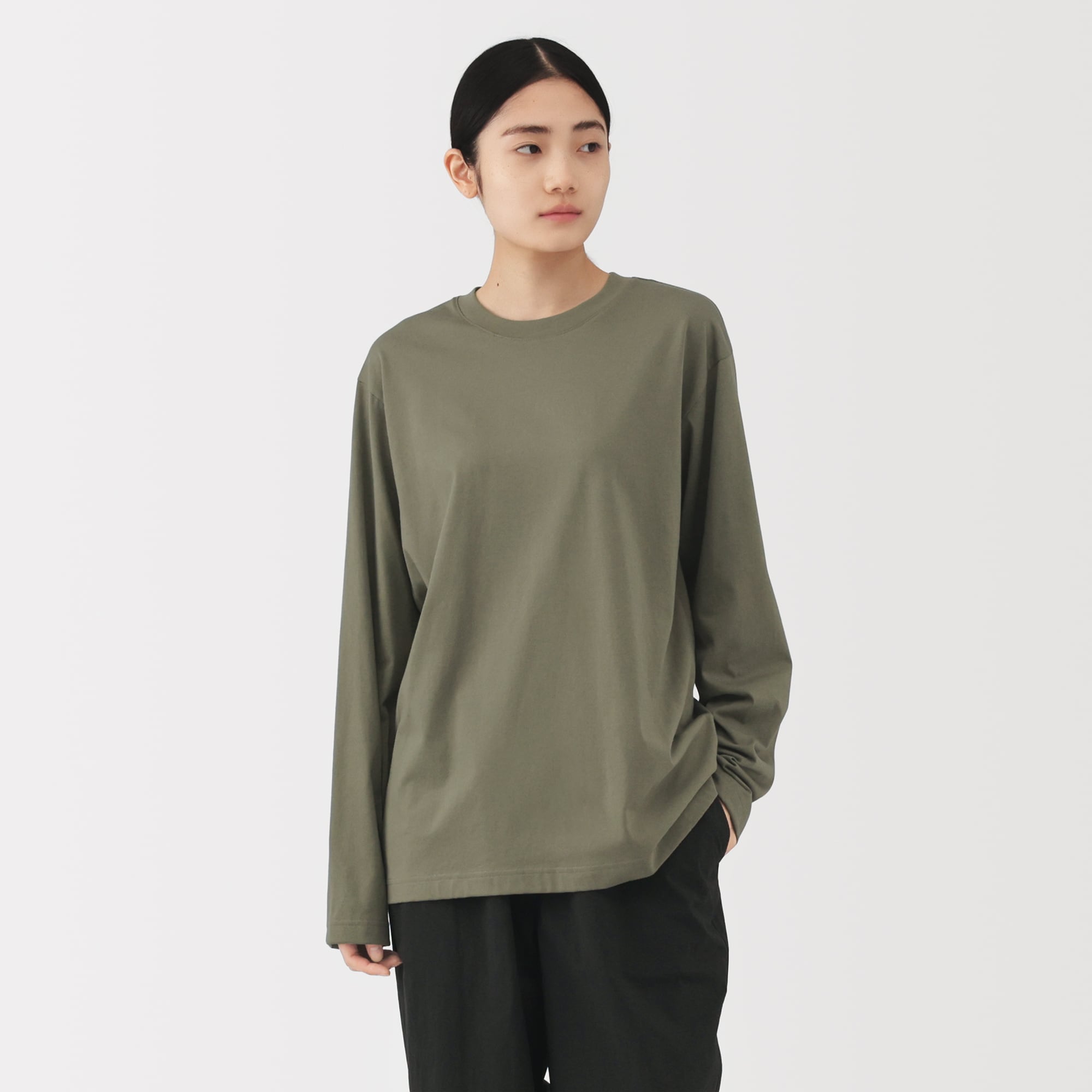 紳士　天竺編みクルーネック長袖Ｔシャツ