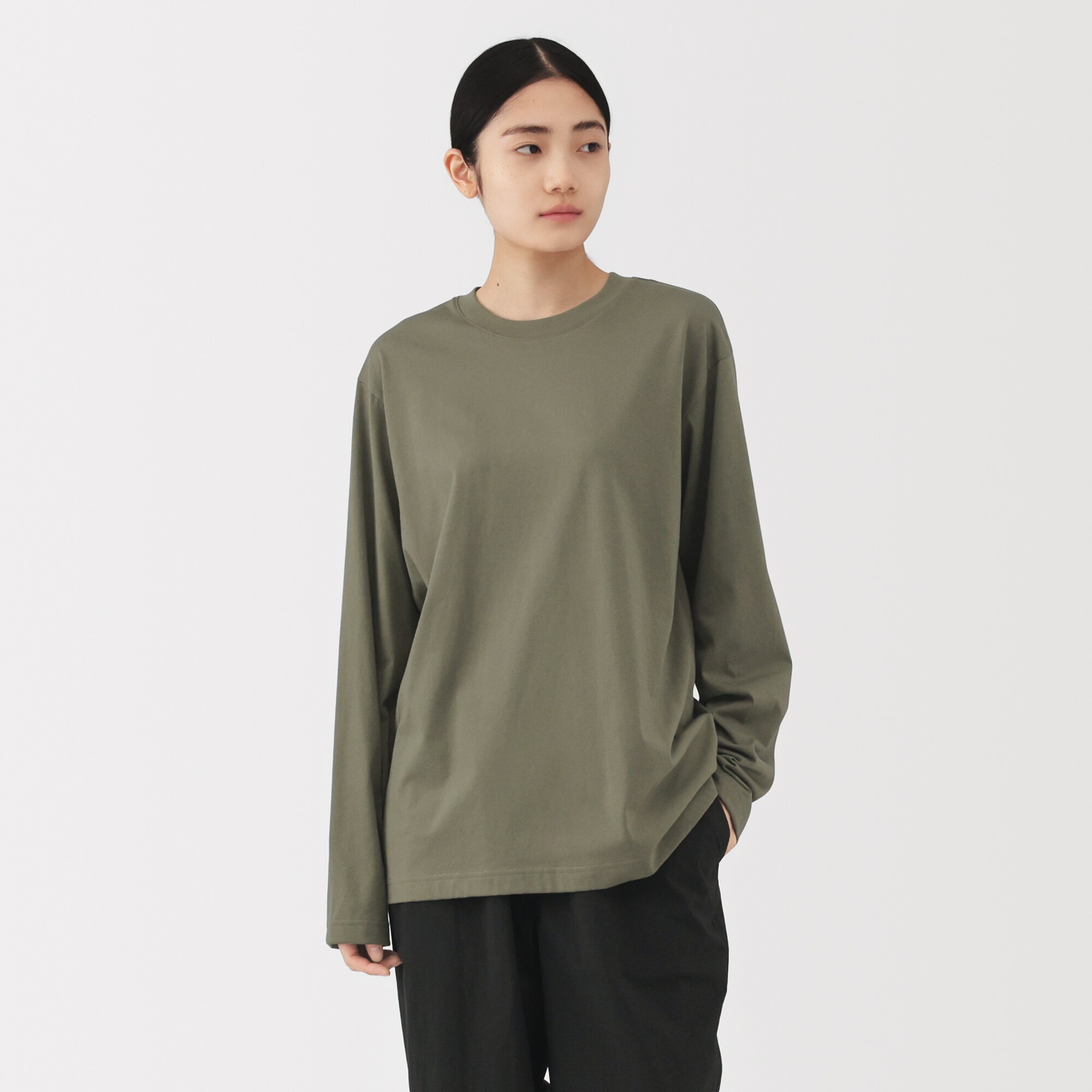 紳士　天竺編みクルーネック長袖Ｔシャツ